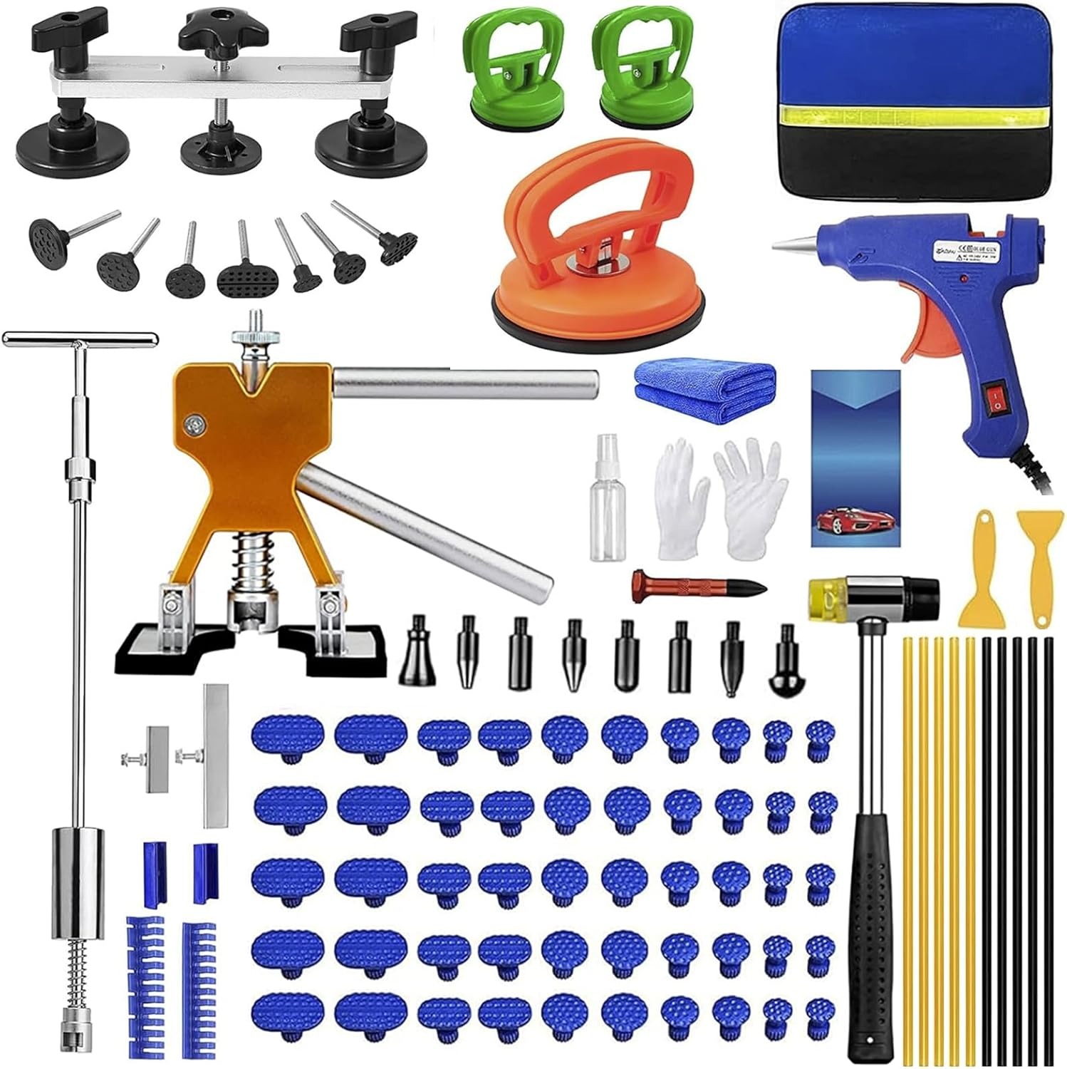 97Pcs Dent Puller Kit, Paintless Dent Removal Kit for Dent Repair, Car Dent Repair Kit with Golden Lifter, Bridge Puller, Slide Hammer T-Bar, Car Dent Puller for Car Refrigerator Door Ding Repair