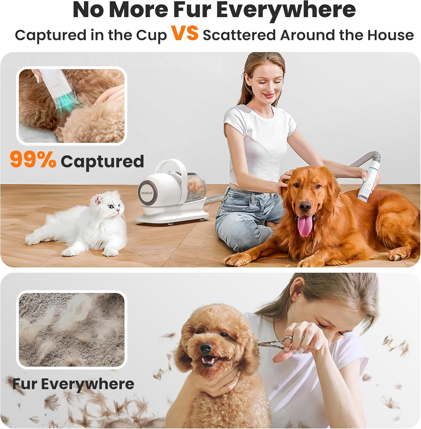 Neabot Neakasa P1 Pro Pet Grooming Kit & Vacuum Suction 99% Pet Hair, Professional Clippers with 5 Proven Grooming Tools for Dogs Cats and Other Animals image number 1