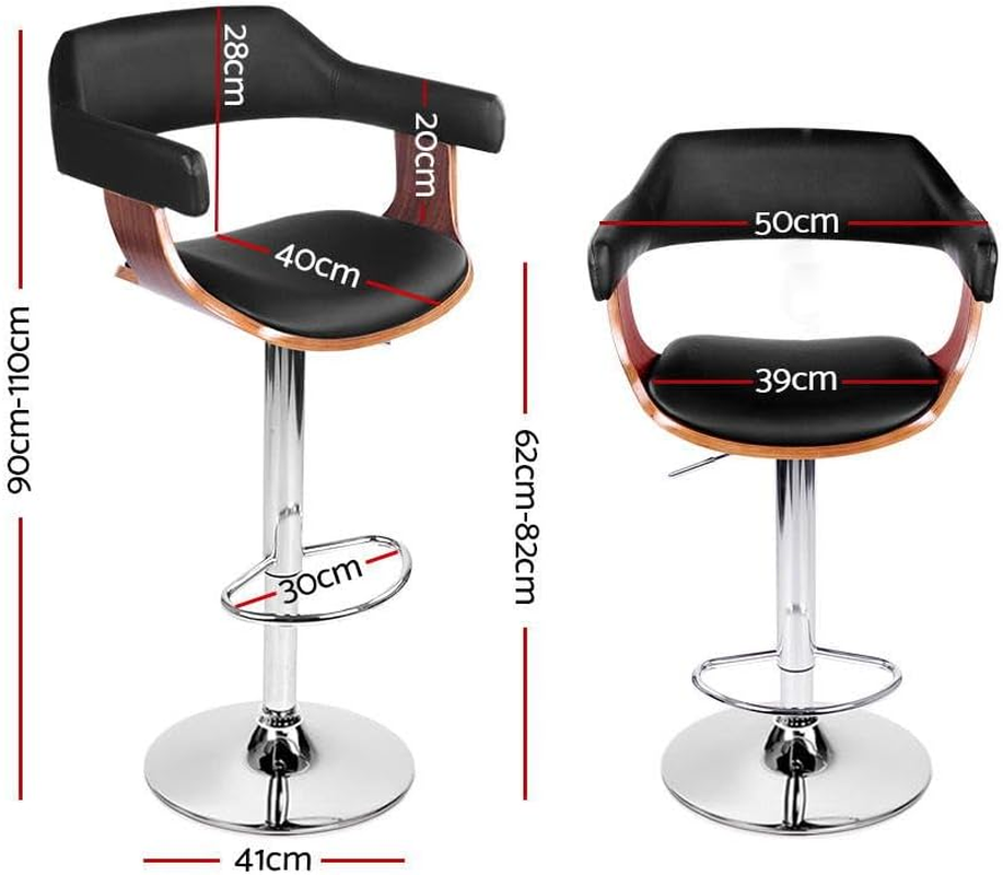 Artiss Bar Stools Stool Set of 2 Adjustable Kitchen Swivel Counter Barstools Dining Chair Chairs Gas Lift Faux Leather Backrest in 62-82Cm Seat Height Floor for Home Bar Dining Room Cafe Outdoor image number 3
