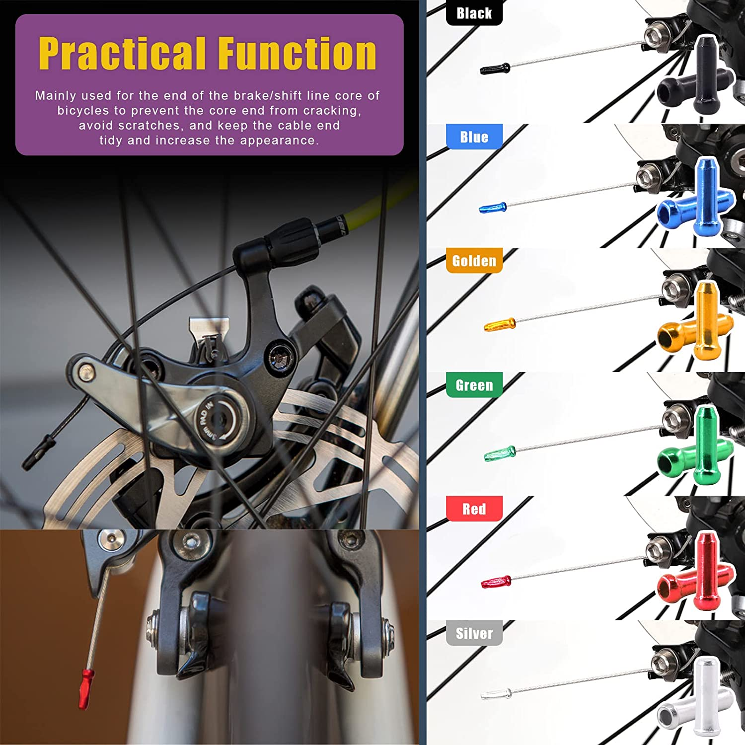 Swpeet 64Pcs 3 Styles Bike Cable End Caps Assortment Kit, Multi Color Anodized Aluminum Alloy Cycling Valve Cap Adapter Cap Bicycle Bike Tire Caps for Bicycle Bike Tire Caps image number 6