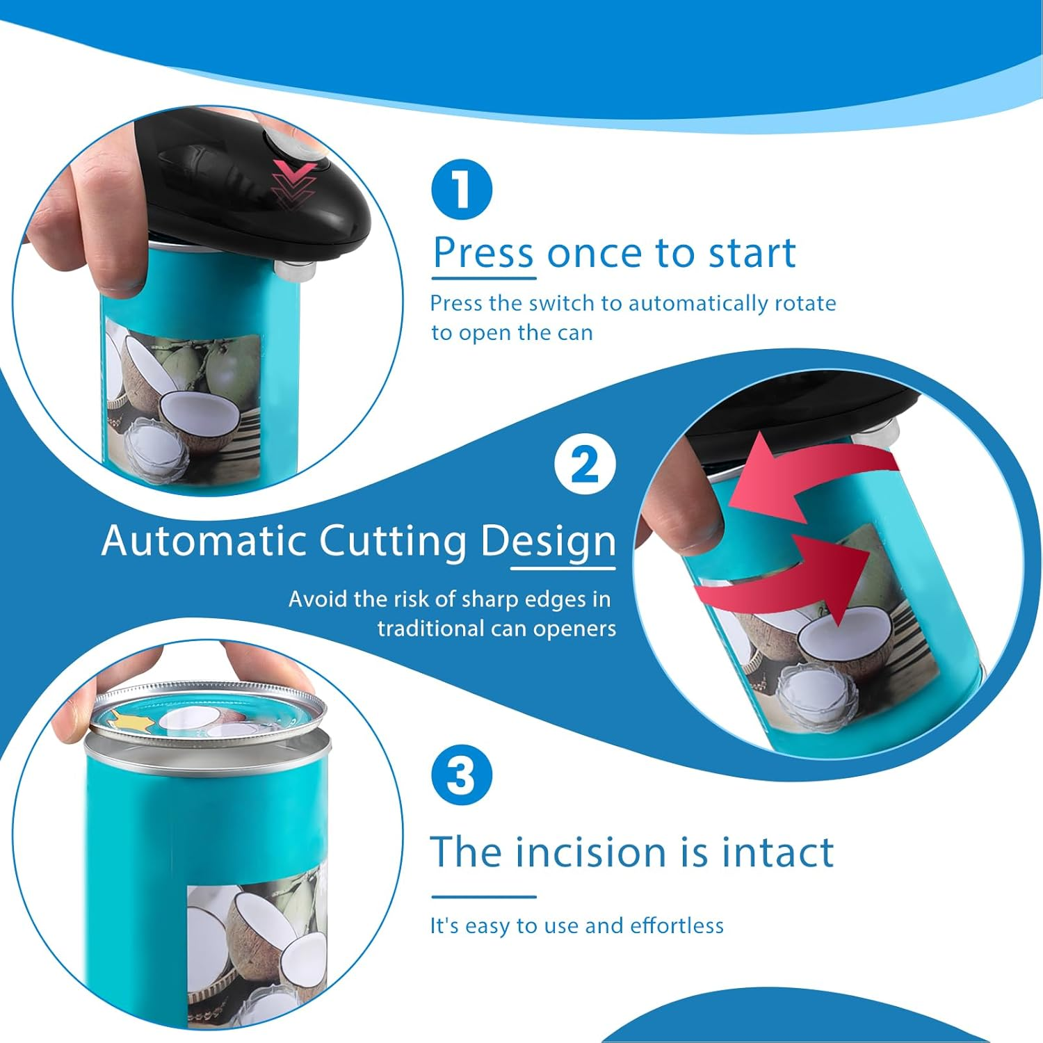 Electric Can Opener with Less Effort to Open Portable Automatic Electric Can Opener Battery Operated for Seniors Arthritis Patients and Chefs image number 2