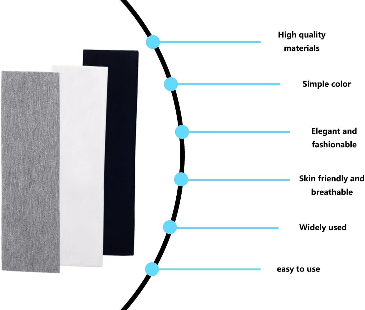 Lhbwhiz Pack of 3 Yoga Headbands, Women'S Non-Slip Wide Headband, Soft Elastic Fitness Hair Bands, Sports Fabric Hair Band, for Running, Exercise, Gym (23.5 X 6 Cm, Solid Colour) image number 2