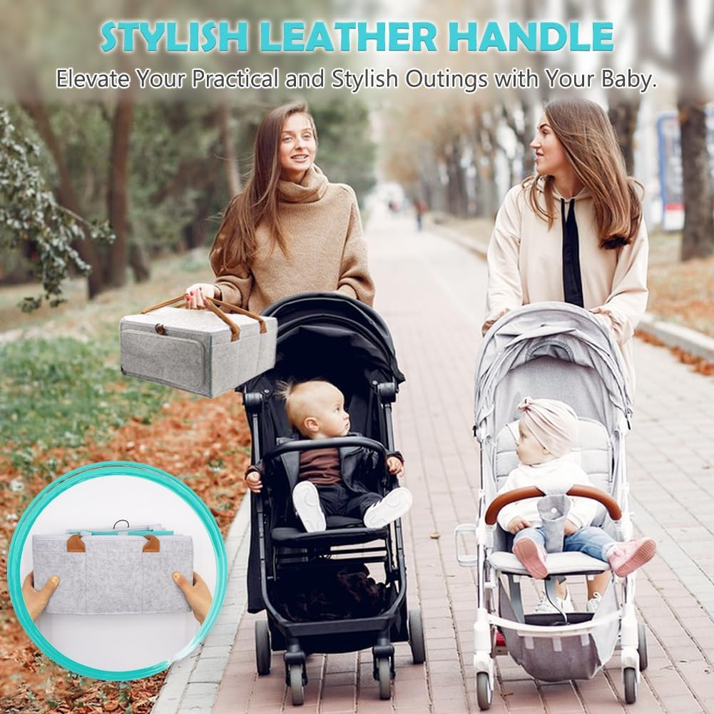 TINY SPARK Baby Diaper Caddy Organizer with Lid,Large Diaper Caddy with 7 Pockets and 5 Compartments,Foldable Diaper Tote Bag with Leather Handle for Travel, Car, Changing Table image number 5