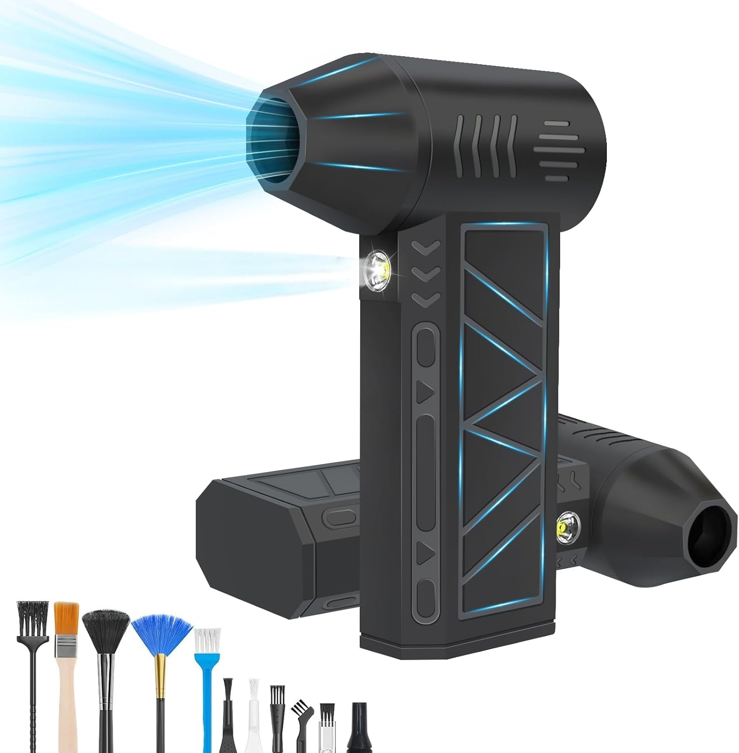 Oolong Compressed Air Duster,130000Rpm Handheld Air Blower,3 Gear Electric Portable Mini Air Blower with LED Light, Rechargeable Reusable Compact Air Duster for Keyboard Cleaner,Pc,Car,Home,Outdoor image number 1