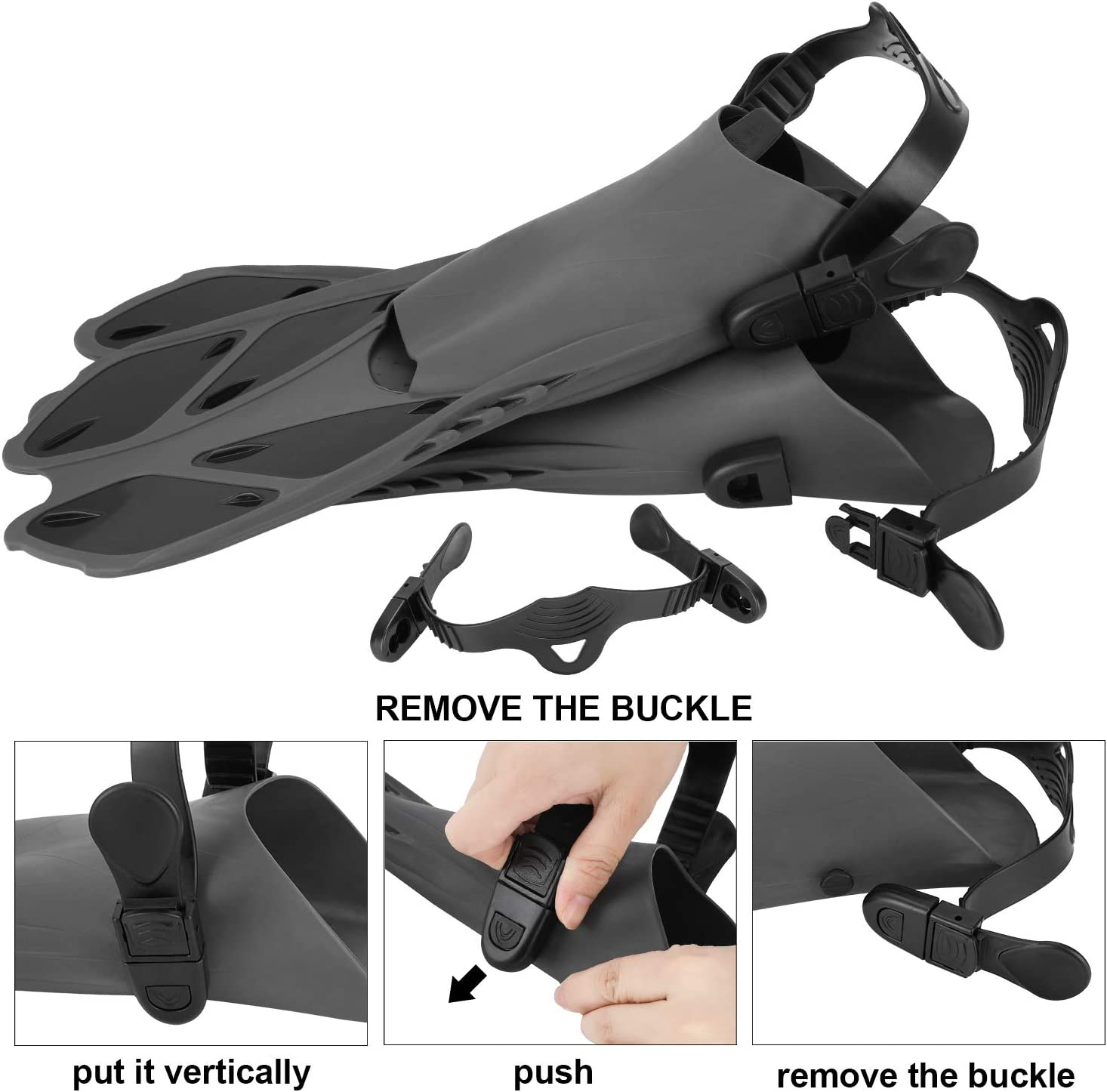 Oumers Snorkel Fins, Travel Size Adjustable Strap Diving Flippers with Mesh Bag and Extra Buckle Connector for Men Women Snorkeling Diving Swimming image number 3