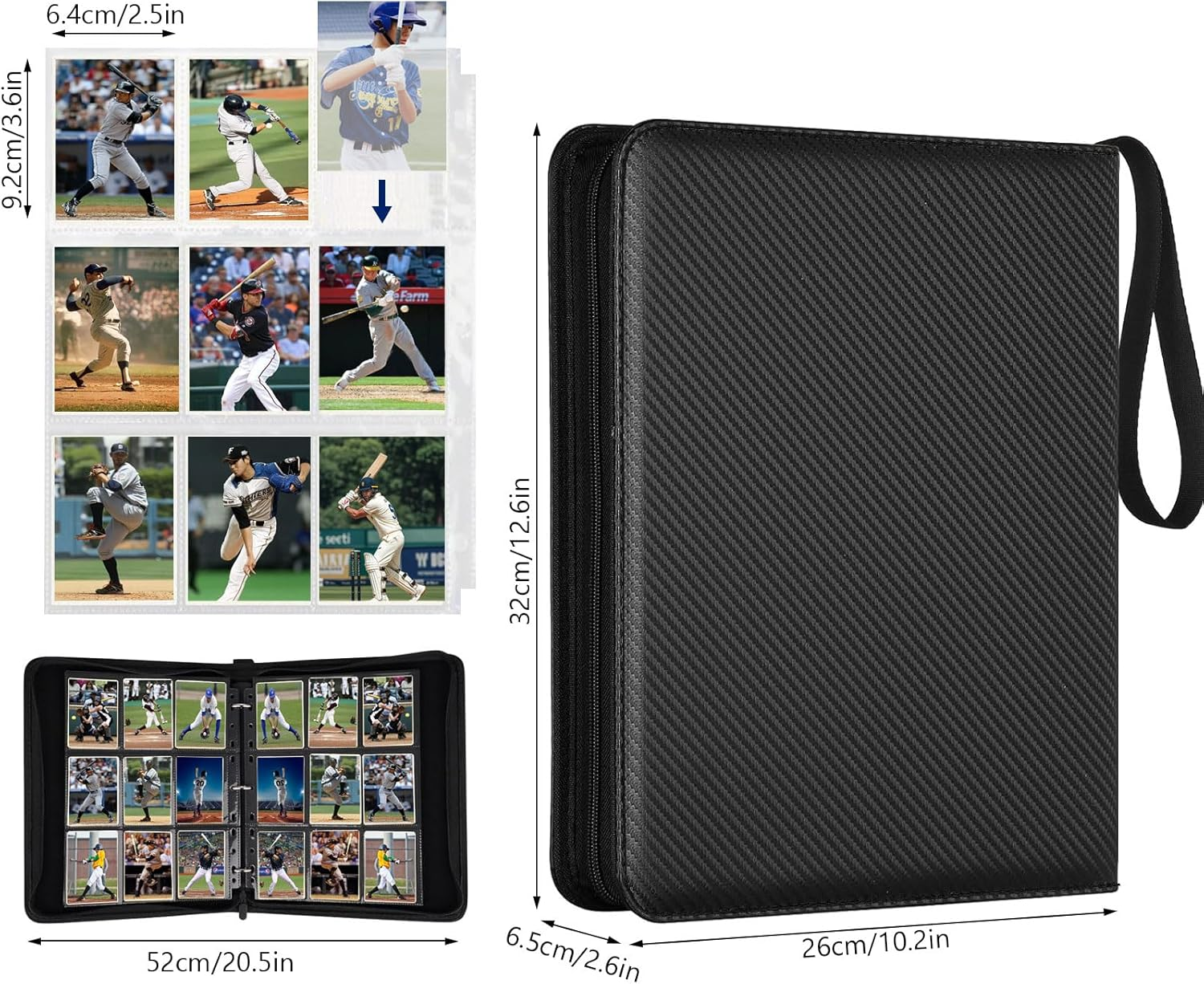 9 Pocket Card Binder with 50 Sleeves, Card Storage Binders 900 Pocket PU Cards Holder with Zipper Closure, Photocard Binders 3-Ring Card Collection Album for Game Cards Collection Binder, Sports, MTG image number 3