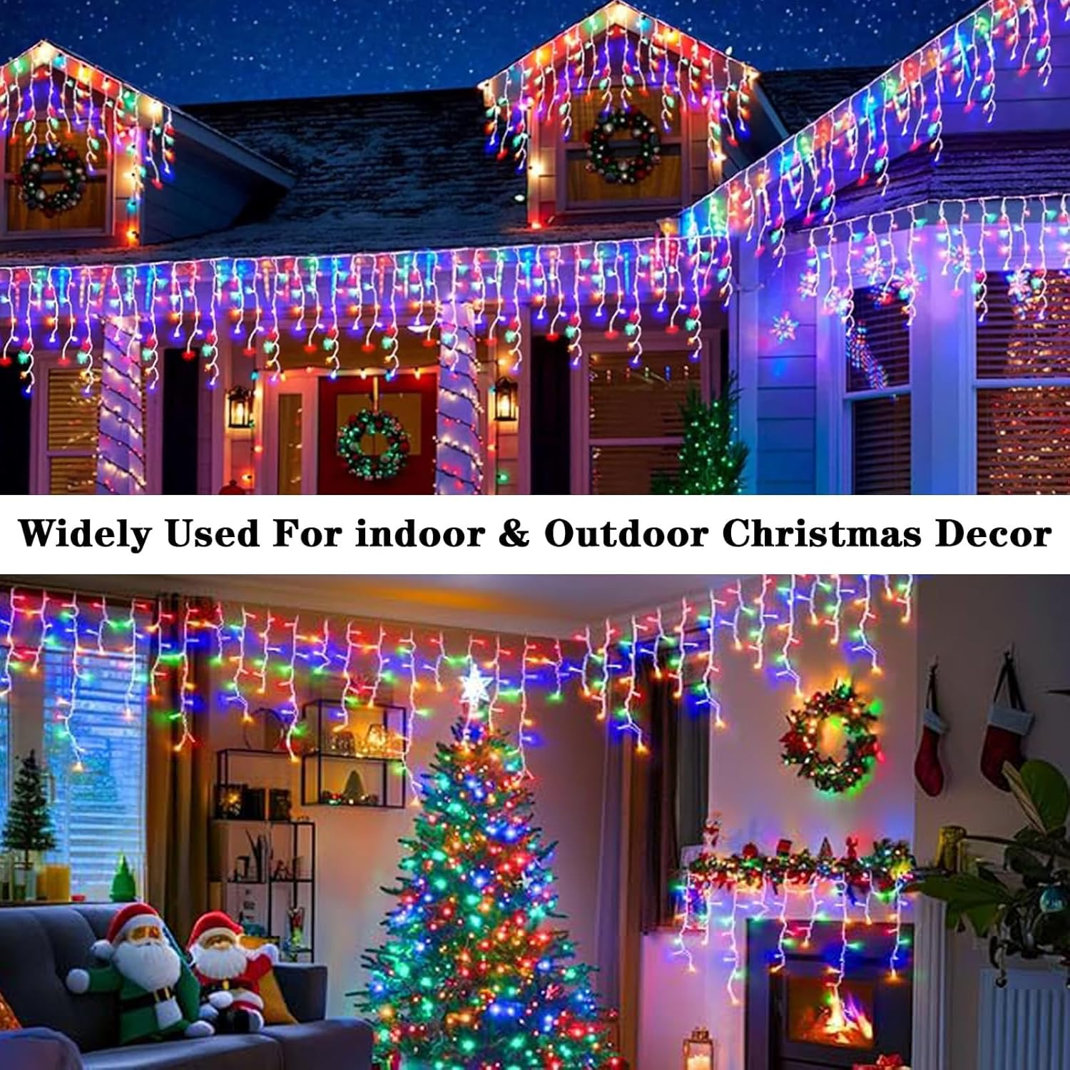 Solar Christmas Icicle Lights Outdoor Decorations, 8 Modes Waterproof Icicle Fairy Lights for outside Holiday, Patio, Balcony, Christmas, Window, House Eaves Decorations, (10M Multicolor) image number 4