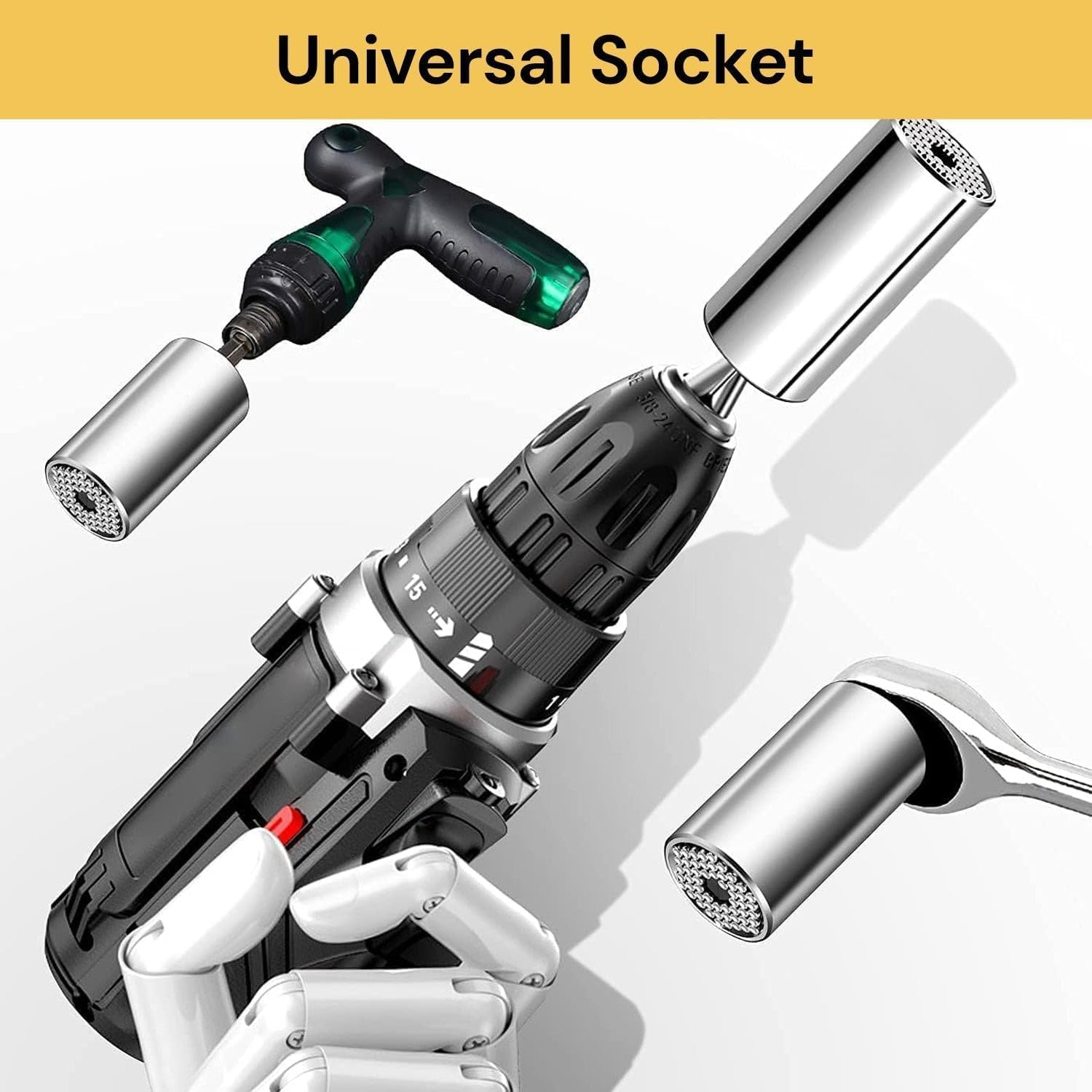 Spendeal Universal Socket Wrench Set with Power Drill Adapter Fits Most Nuts & Bolts,1/4'' - 3/4'' (7-19Mm) Super Universal Socket Tool Kit Gifts for Men Husband Dad Father DIY Handyman image number 4