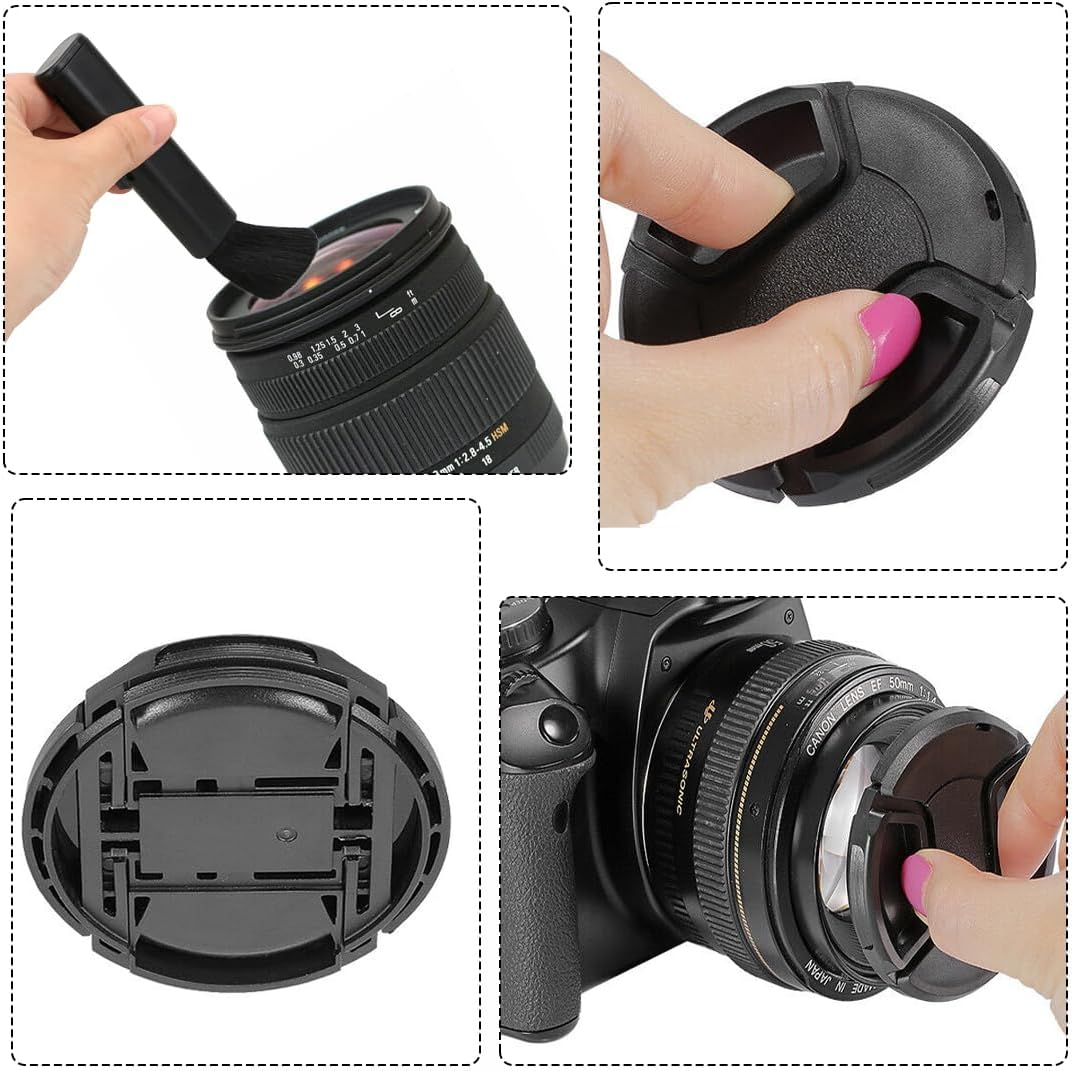 Lens Caps, 2 Pieces Front Lens Cap, Universal Lens Cap, Lens Cap Holder,With 1 X Lens Brush,Compatible Universal Lens Cap for Cameras with 58Mm Lens - Black image number 2