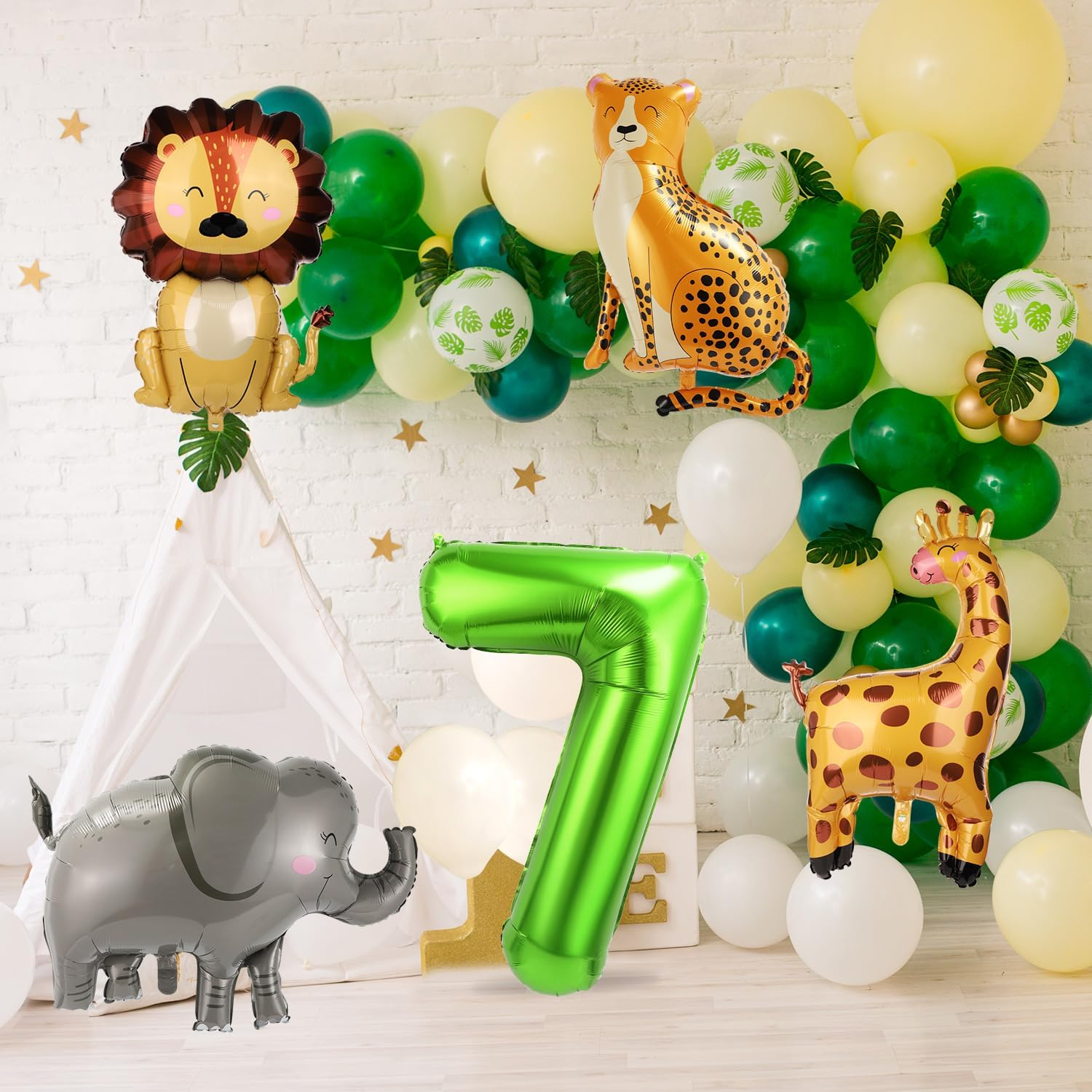 8Pcs Jungle Animal Balloons, Safari Animal Balloon Safari Animal Monkey Elephant Zebra Leopard Crocodile Giraffe Lion Balloons Birthday Number Balloons Zoo Party Decoration Supplies (Number 7) image number 5