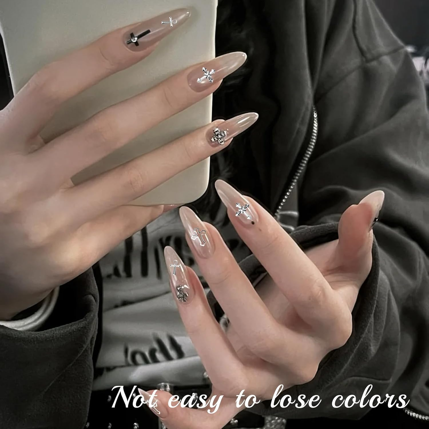 PEKLLOCY 1 Box 3D Gold & Silver Cross Nail Charms, Trendy Metal Cross Accessories for Elegant Manicure, DIY Nail Decorations, Retro Punk Style image number 3