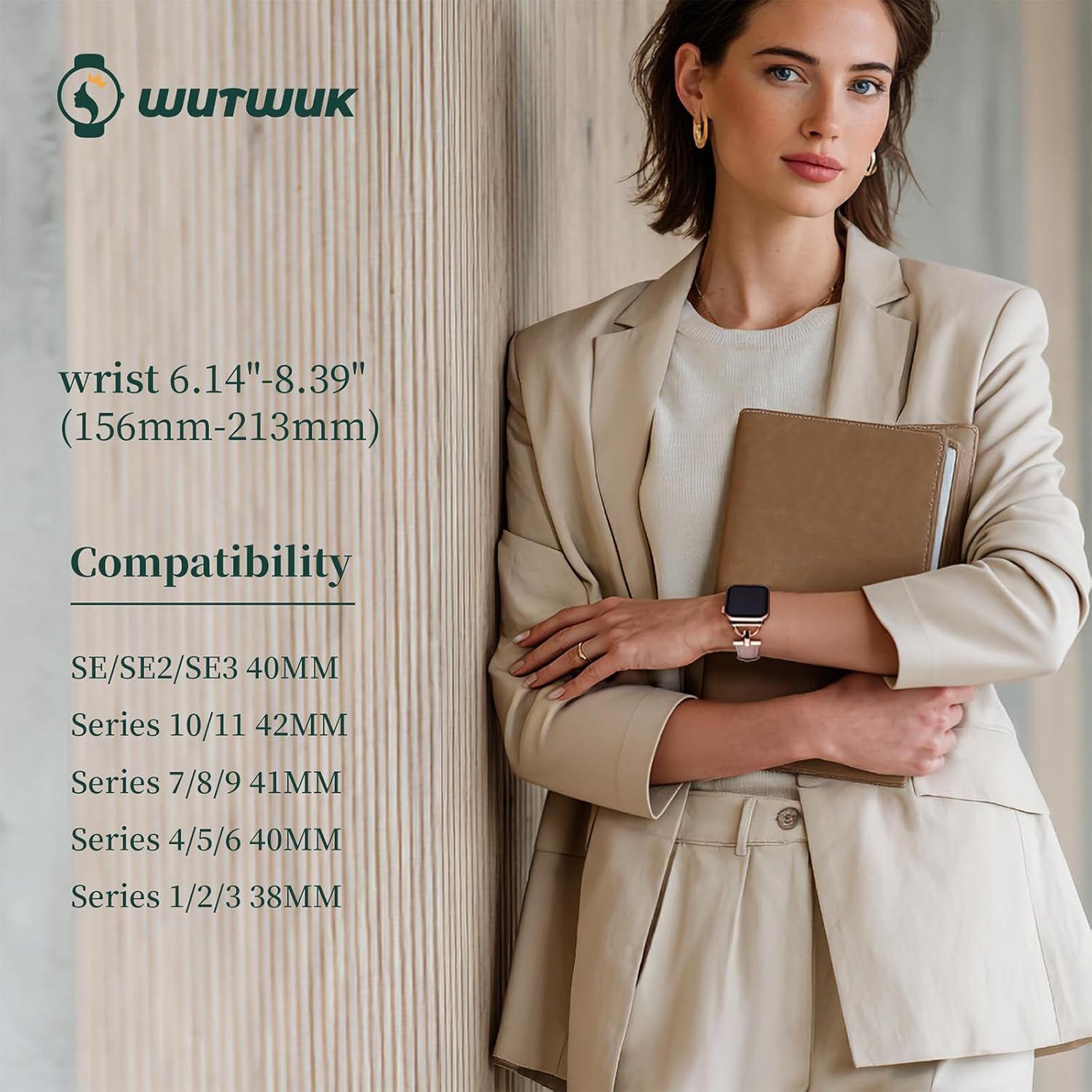 Wutwuk Leather Band Compatible with Apple Watch 42Mm(S10/11) 41Mm 40Mm 38Mm, Replacement Genuine Leather Strap with D-Shape Metal Buckle for Iwatch SE Series 11 10 9 8 7 6 5 4 3 2 1 for Women image number 1