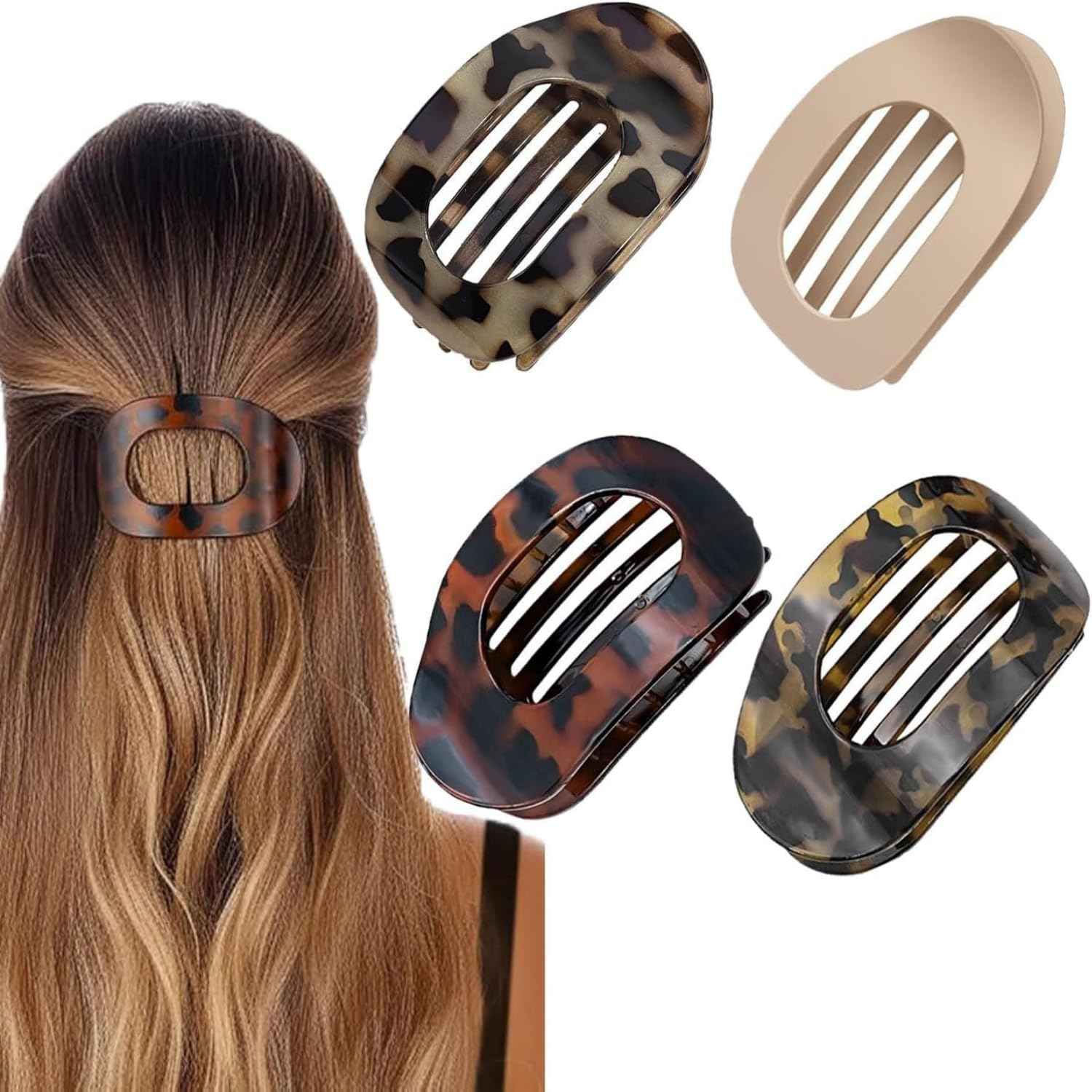 4-Piece Leopard Print Flat Clip, Suitable for Women of All Hair Sizes - Women'S Flat Hair Clip, Comfortable Curved Flat Hair Clip, Safe to Hold Hair, Can Be Worn in Various Occasions, Luxurious Daily Styling Accessory Gift Set (Red, Green, Gray, Beige) image number 2
