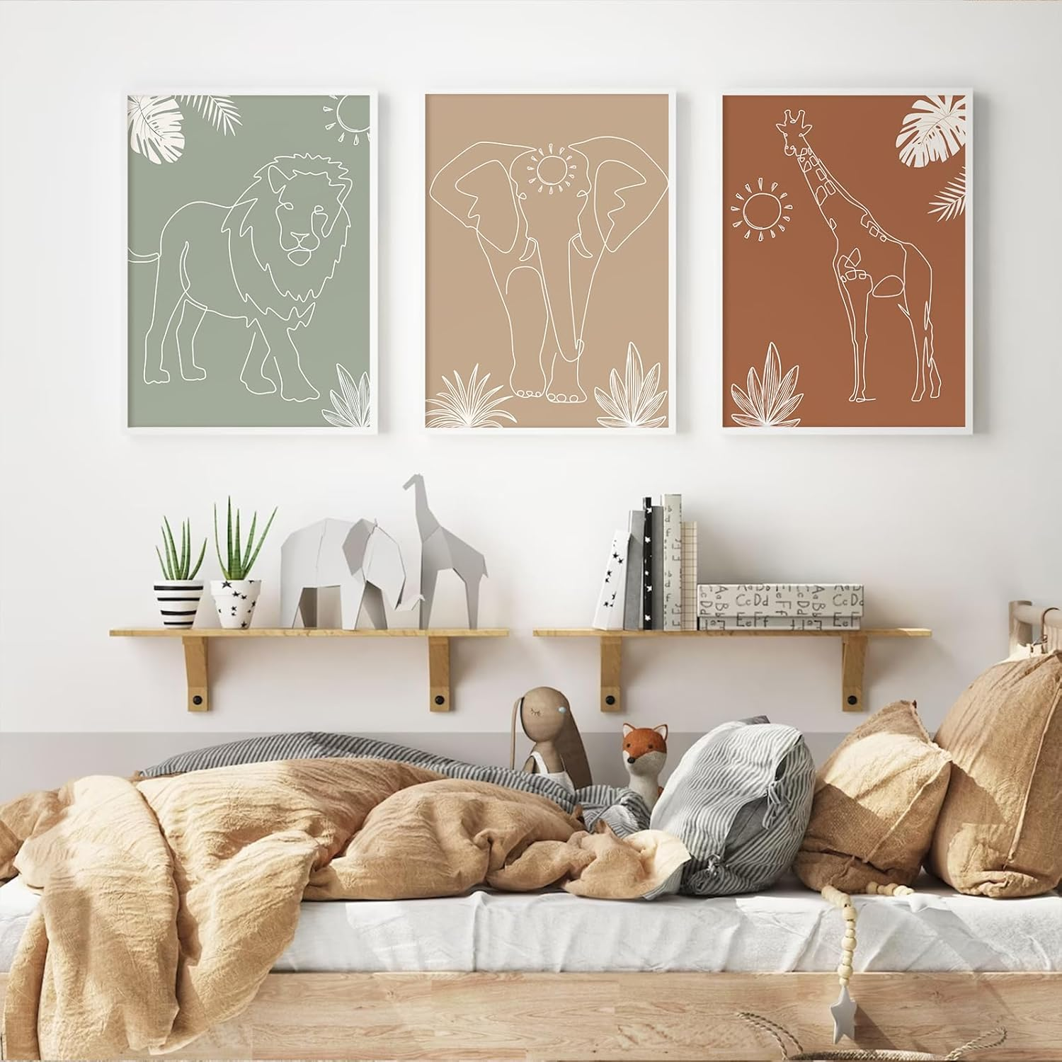 Safari Nursery Wall Art Pictures Baby Animal Canvas Wall Decor Boho Jungle Wall Art Kids Minimalist Poster Elephant Giraffe Lion Prints Nursery Safari Artwork for Bedroom 12X16 Inch Unframed Set of 3 image number 5