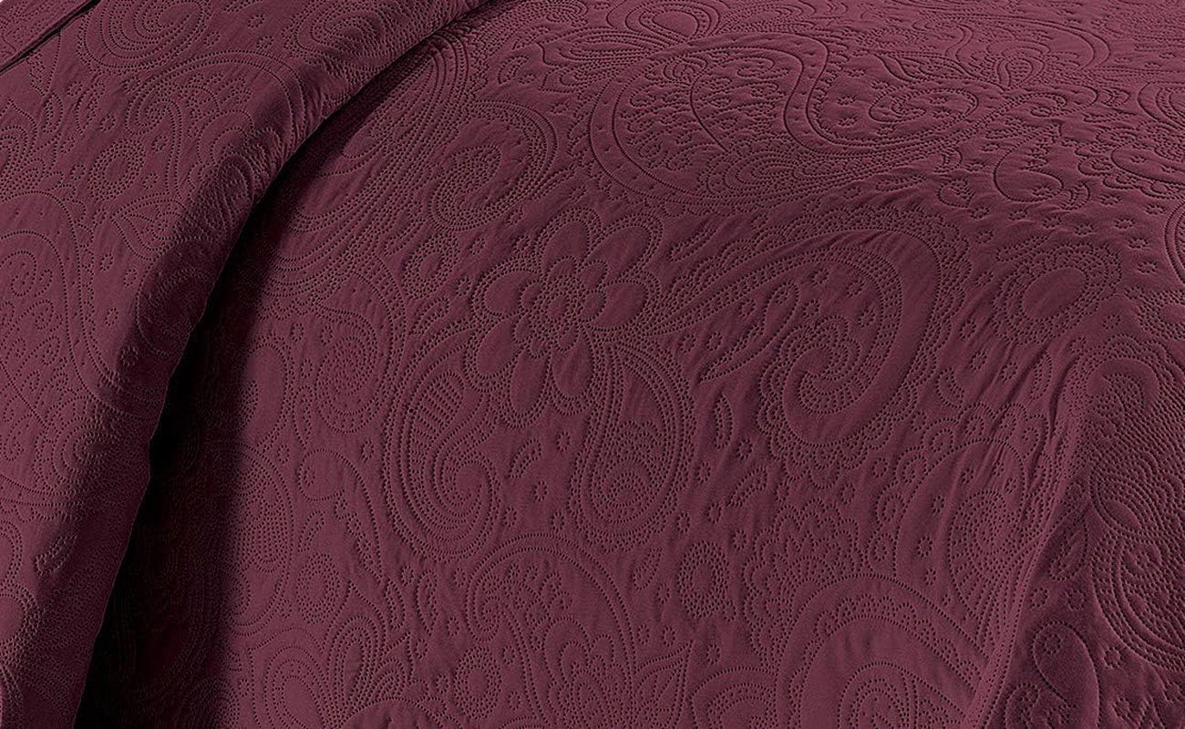 Linen plus Embossed Coverlet Bedspread Set Oversized Solid Burgundy Full/Queen Bed Cover Bedding New # Dana