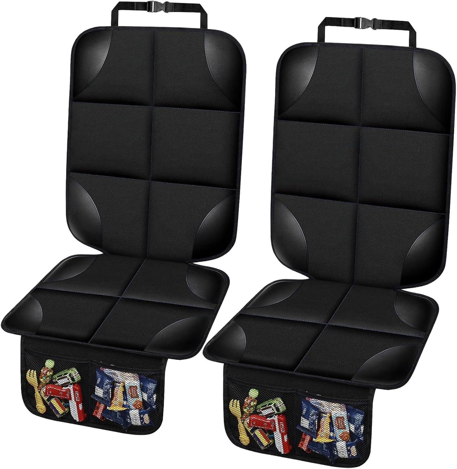 Car Seat Protector, 2Pcs 600D Fabric Carseat Seat Protectors, Seats Protection for Child with Non-Slip Backing, Thickest Padding, Mesh Storage Pockets for Leather and Fabric Car Seats(Color:Black) image number 2