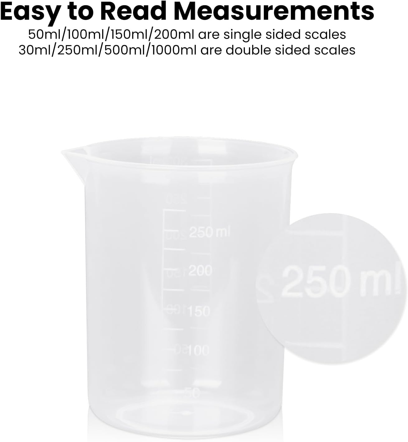2 Pack Plastic Measuring Jugs, Transparent Lab Graduated Beakers, Heat Resistant Measuring Mixing Cups Set, Multipurpose Cooking Baking Liquid Measure Tool (250 Ml+250 Ml)