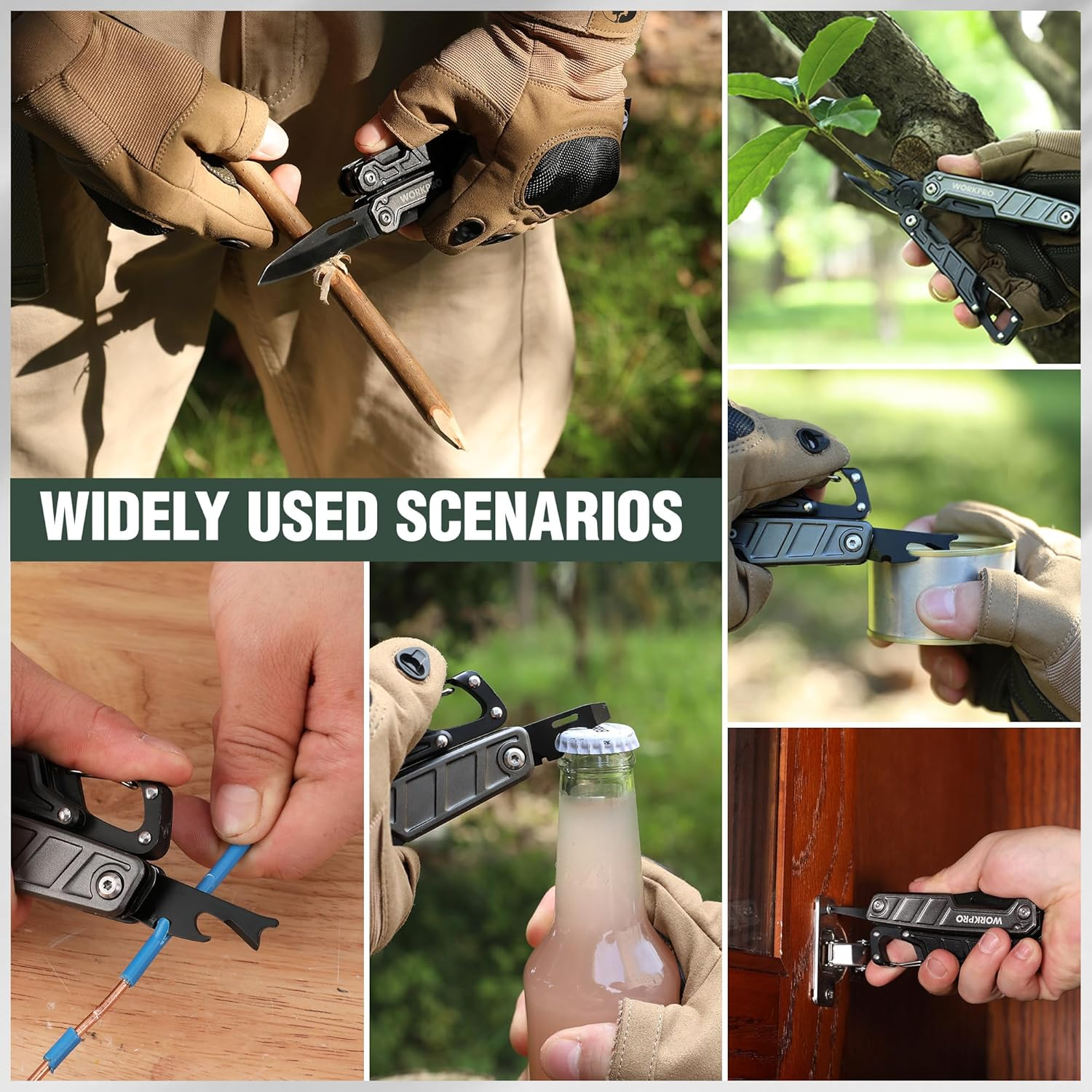 WORKPRO 11-In-1 Stainless Steel Multitool Pliers - EDC Multi-Tool with Safety Lock, Pocket Clip & Sheath - 220G Camping Knife, Screwdriver, Saw, Wire Cutter & Bottle Opener image number 5