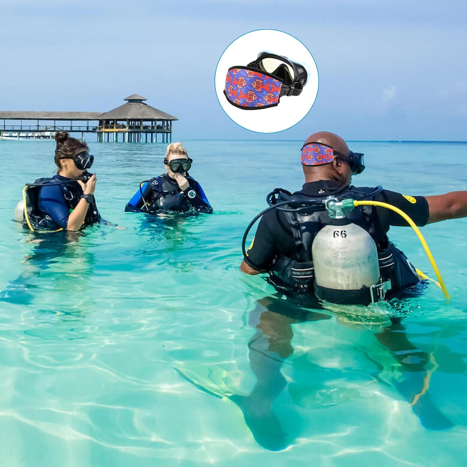 Diving Mask Slap Straps Cover Neoprene Creative Retro Swimming Goggles Glasses Strap Head Band Parts Accessories for Diving - Black Octopus image number 5