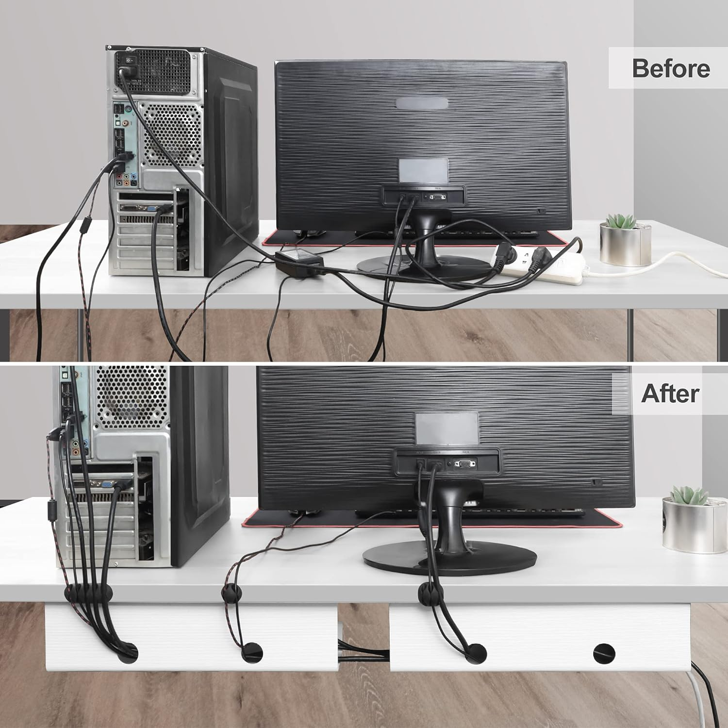 Large Capacity under Desk Cable Management Trays 2 Pack - Ultra Sturdy PVC Cable Tray - Cable Organizer under Desk for Office and Home, 2 Install Options for All Applications - White image number 2