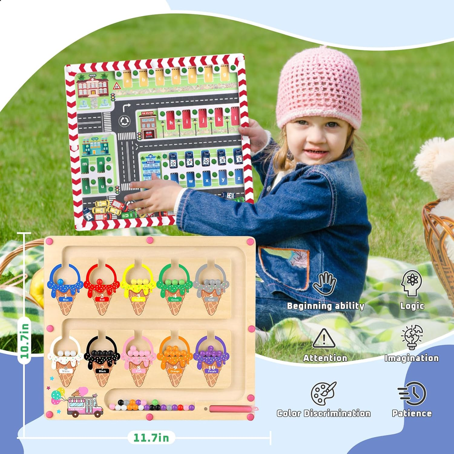 Magnetic Colour Sorting Toys 2 in 1 Montessori Maze Board Educational Toys for Kids Age 3 to 6 Wooden Magnetic Puzzles Fine Motor Skills Toys for Toddlers Busy Board Game image number 5