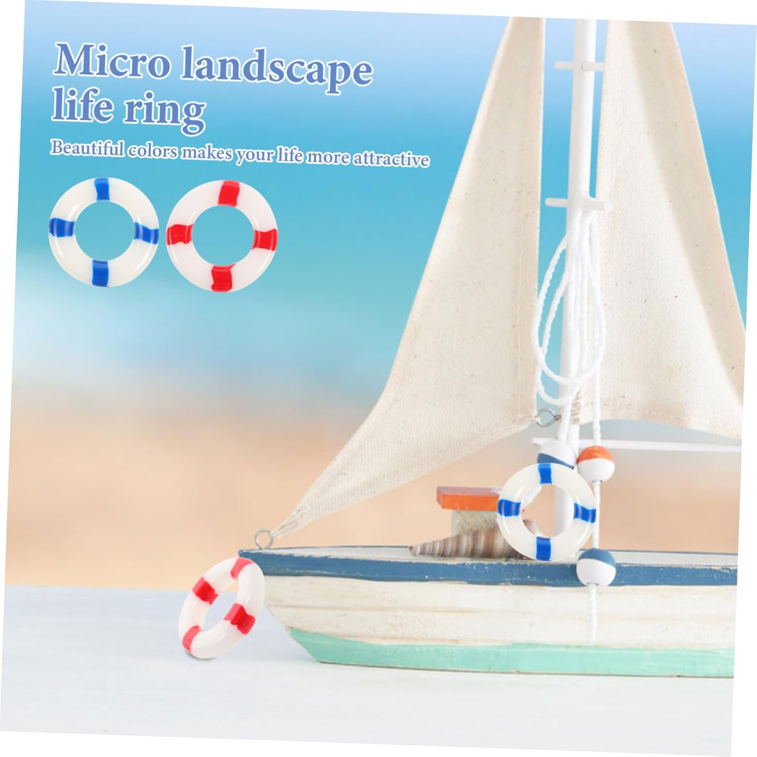 KITANDOVE 10 Pcs Landscape Swim Decorations Mediterranean Nautical Life Buoy Ornaments for Fish Wall Decor Beach Theme Party Garden Decorations and Aquarium Accents image number 2