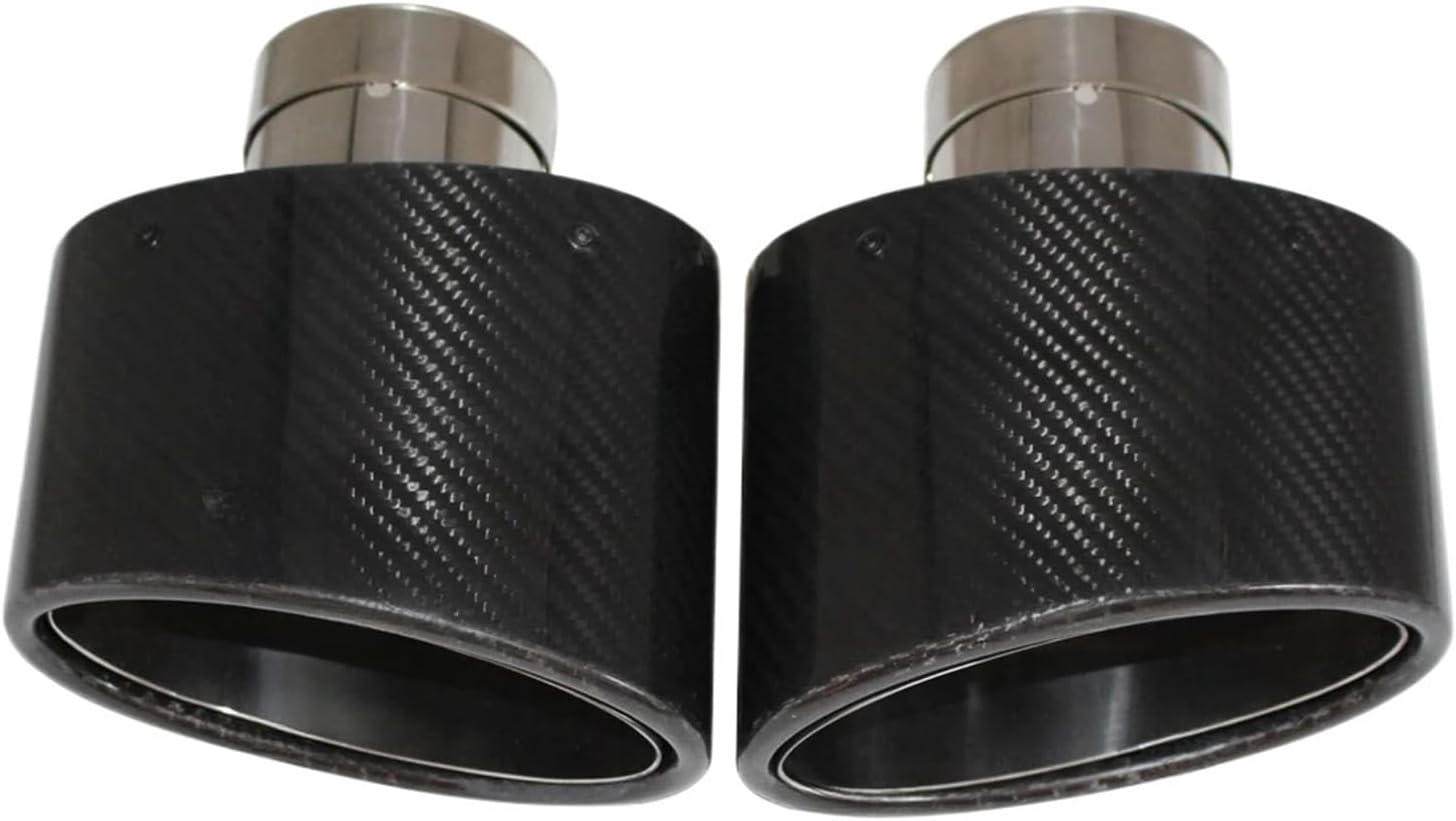 Gloss Carbon Fiber Car Muffler Tip Exhaust Tip Nozzle Decoration Universal Stainless Silver Oval 150Mm Tilting Left Right(Right 54)