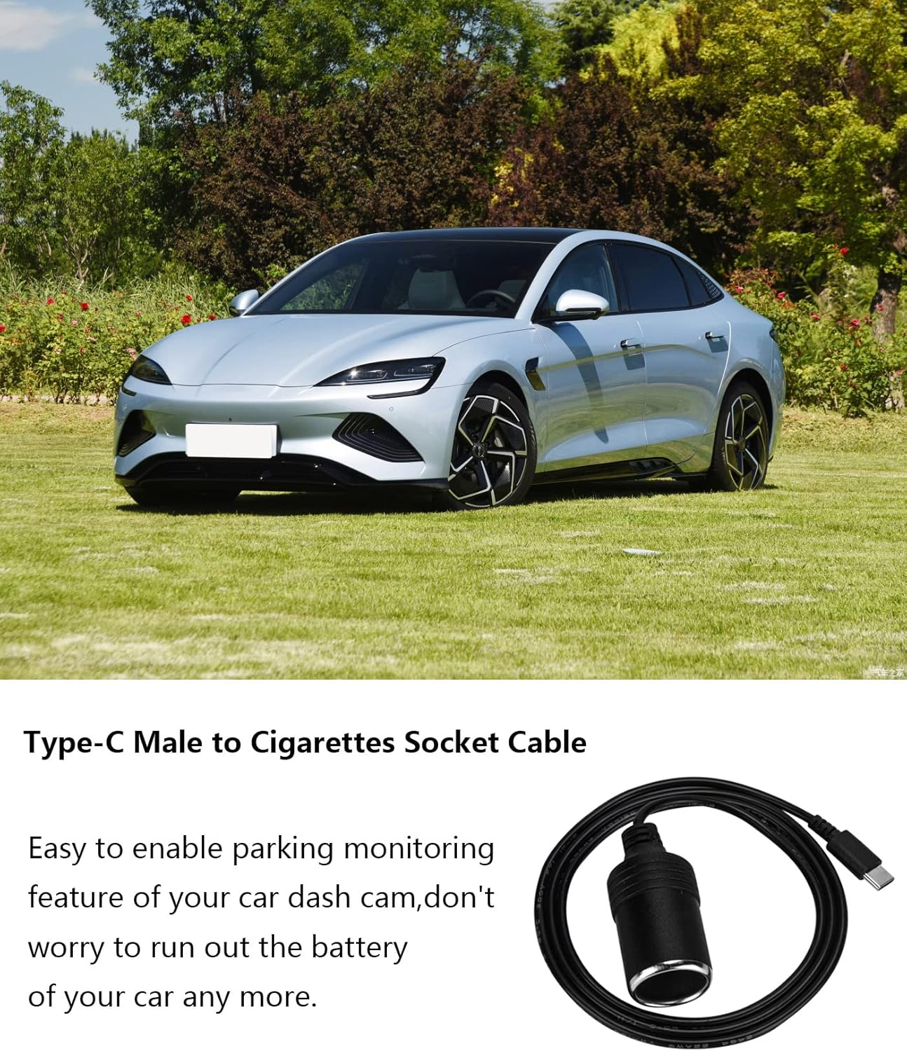 USB C PD 45W 12-15V/3A Type C Male to Cigarettes Lighter Socket Female Converter Cable 1M for GPS DVR Car Camera image number 2