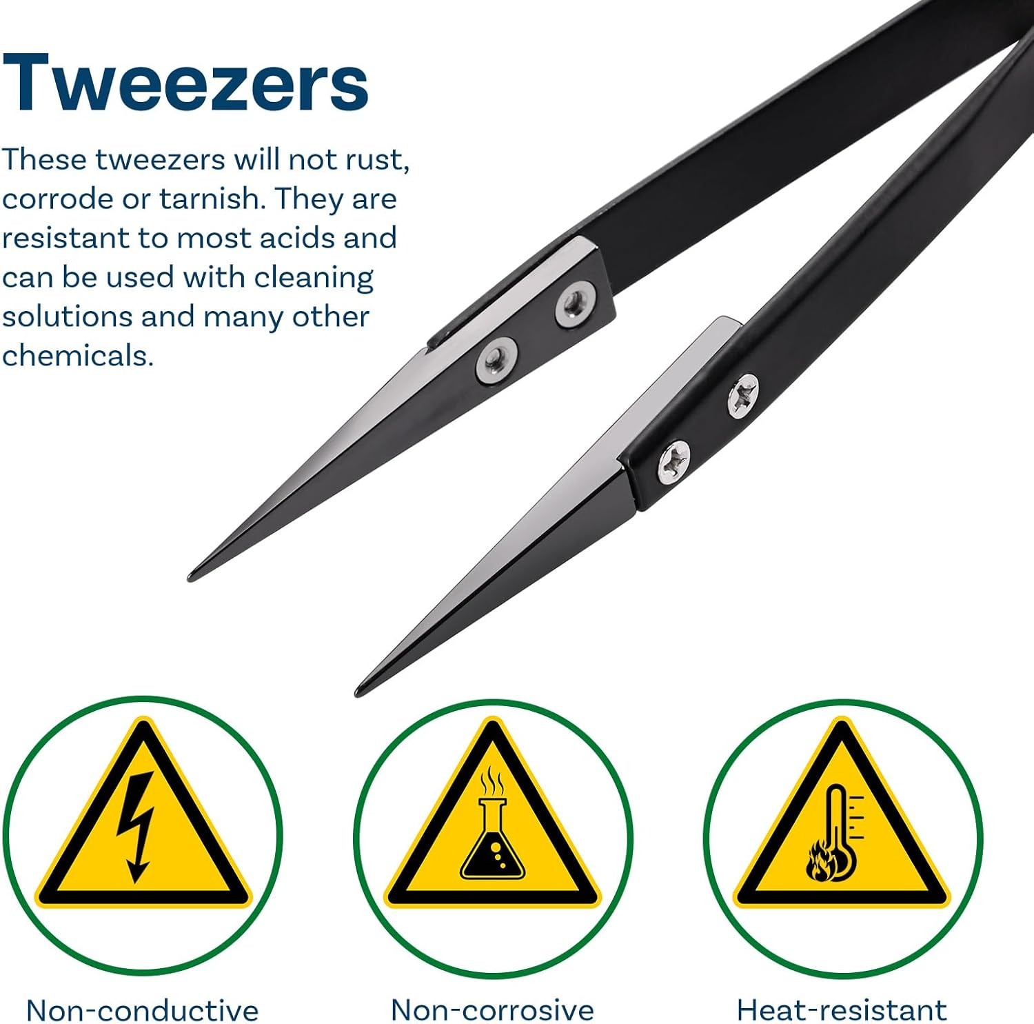 MMOBIEL 3Pcs Set Ceramic Tip Soldering Tweezers Heat Resistant 1600 C/3000 F for Electronics Repair, Jewelry, Computer, Laboratory Soldering Work Etc. - Black image number 4