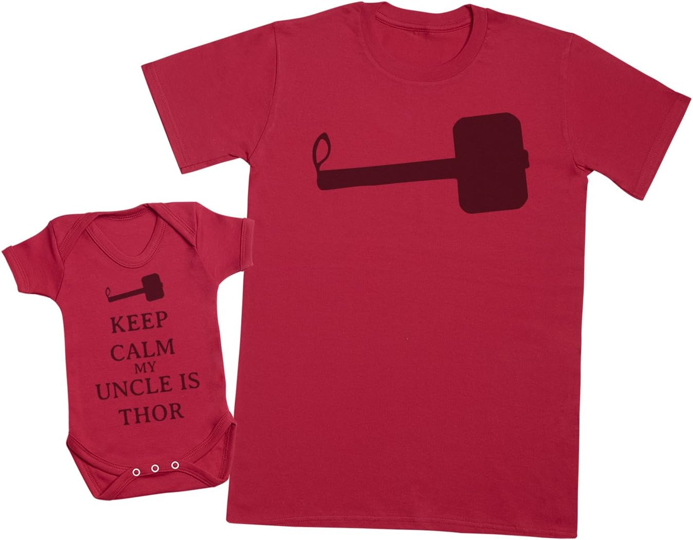 Zarlivia Clothing Keep Calm My Uncle Is Thor - Matching Father Baby Gift Set - Mens T Shirt & Baby Bodysuit - Red - Medium & 6-12 Months
