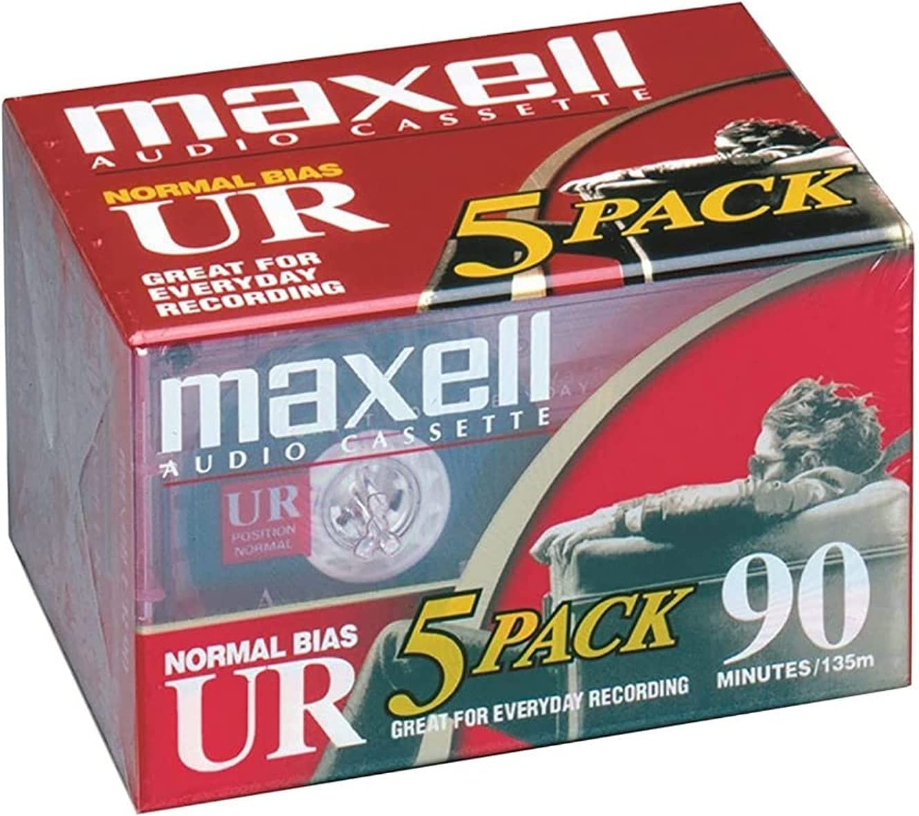 Maxell 108562 UR-90 5PK Normal Bias Audio Cassettes 90 Minute with Cases 5 Pack image number 5