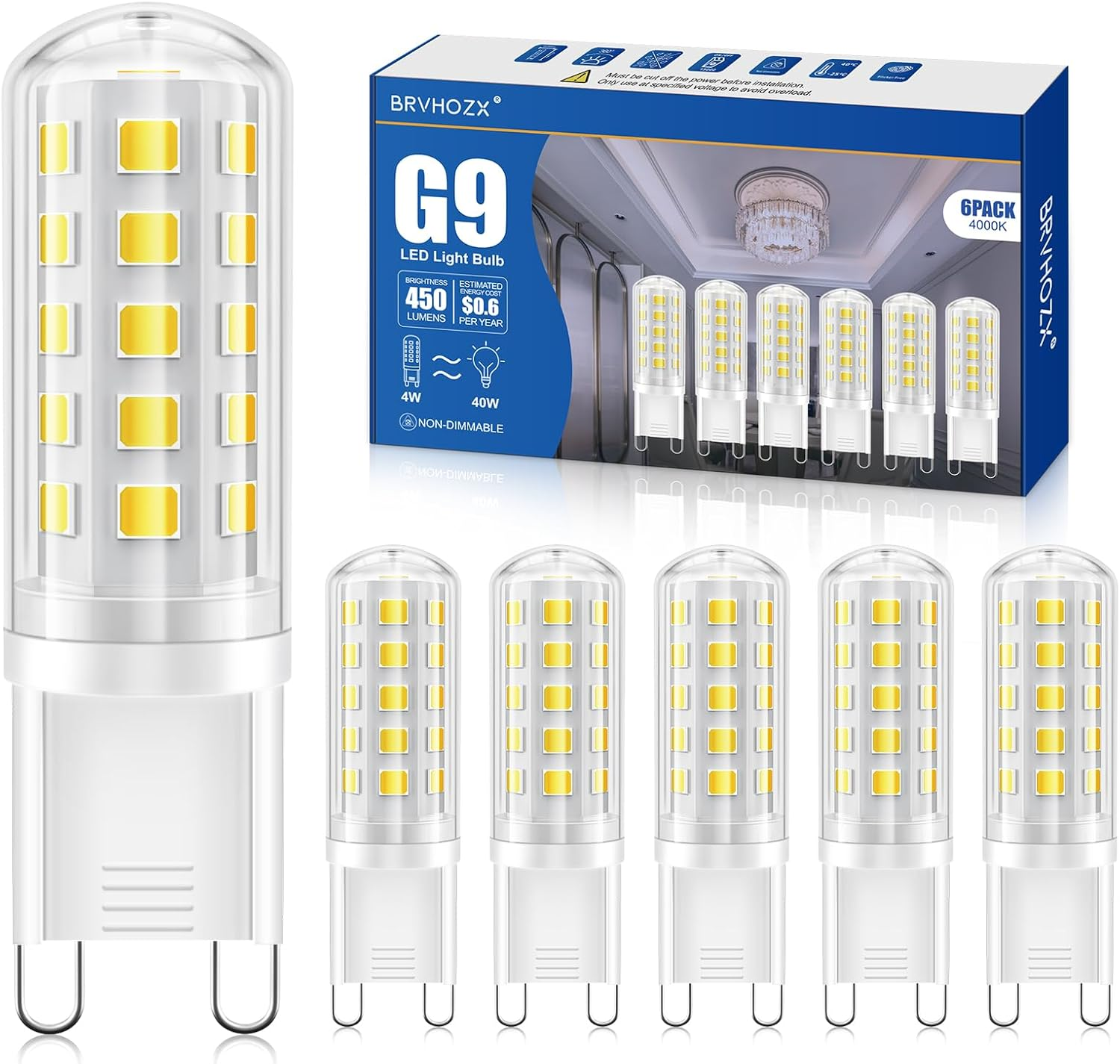 G9 Led Bulb Warm White, 3W, 350LM, 2700K, Equivalent to 30-40W Halogen, No Flicker, Non-Dimmable, 360&deg;Beam Angle, AC 220-240V, Bi-Pin Ceramic Base G9 Led Light Bulbs for Home Lighting-6Pcs