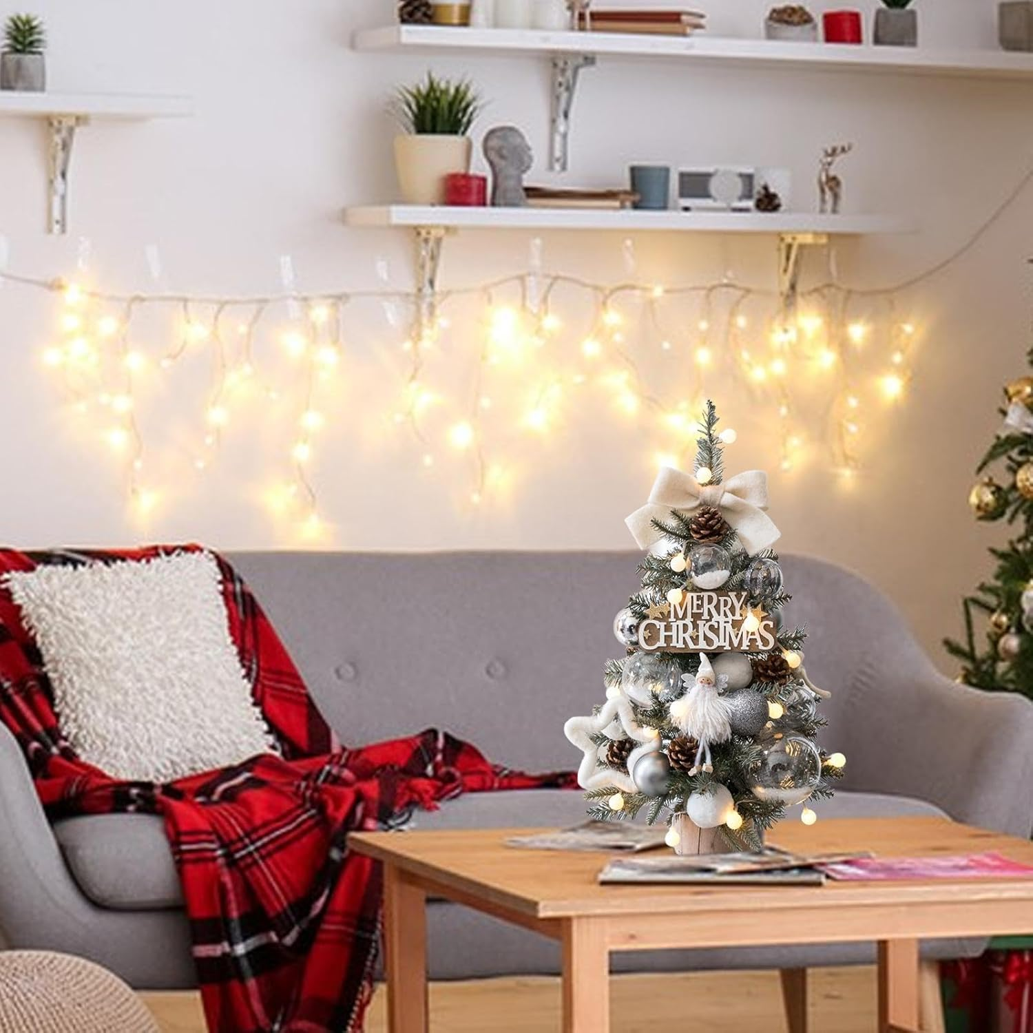 Christmas Tree with Lights - 18-Inch Portable Table Ornaments Christmas Trees - Christmas Table Centerpieces, Reusable Happy Christmas Decoration Set for Desks image number 2