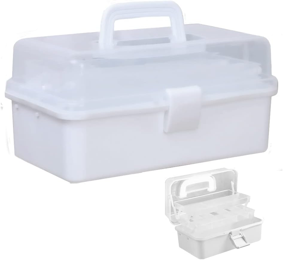 FOREVERIE 3-Tier Empty Luggage Cosmetic Case Large, Transparent Portable Makeup Storage Box, Multifunctional 3-Layer Plastic Tool Box for Barber, Cook, Baker, Nail Artist, Beauty Practitioners (Pink)