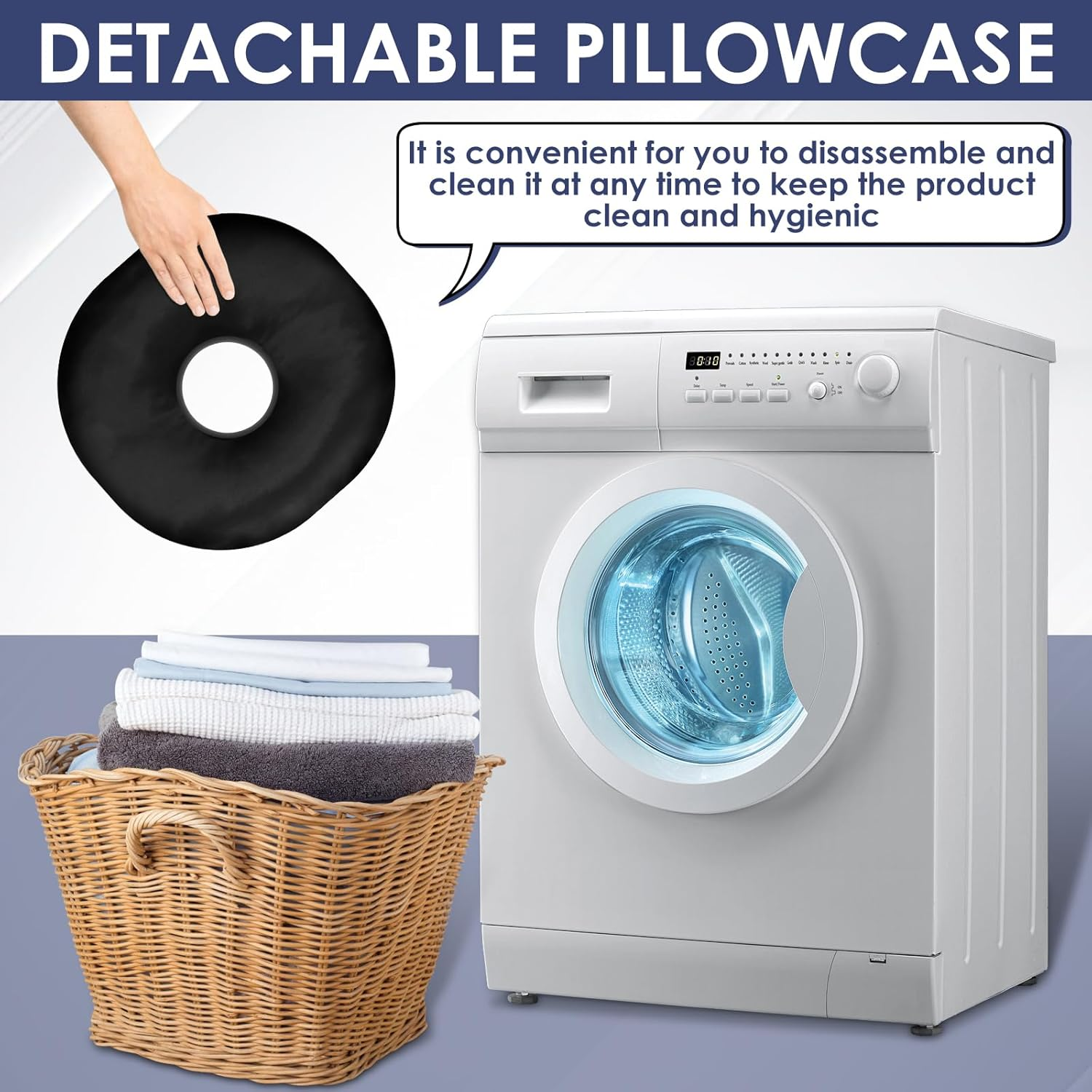 Ear Piercing Pillow Comfortable round Donut Shape Pillow with Ear Hole and Detachable Pillowcase Soft Filling for Side Sleepers.(Black) image number 1