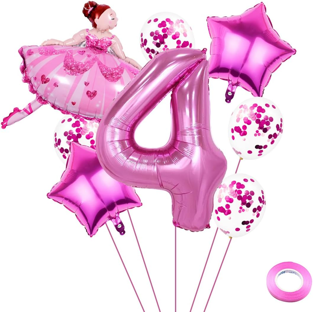 Weenkeey 3 Years Ballet Birthday Decoration Large Ballerina Balloon 3Rd Birthday Ballet Foil Balloon Pink Number 3 Balloon for Girls Birthday Party