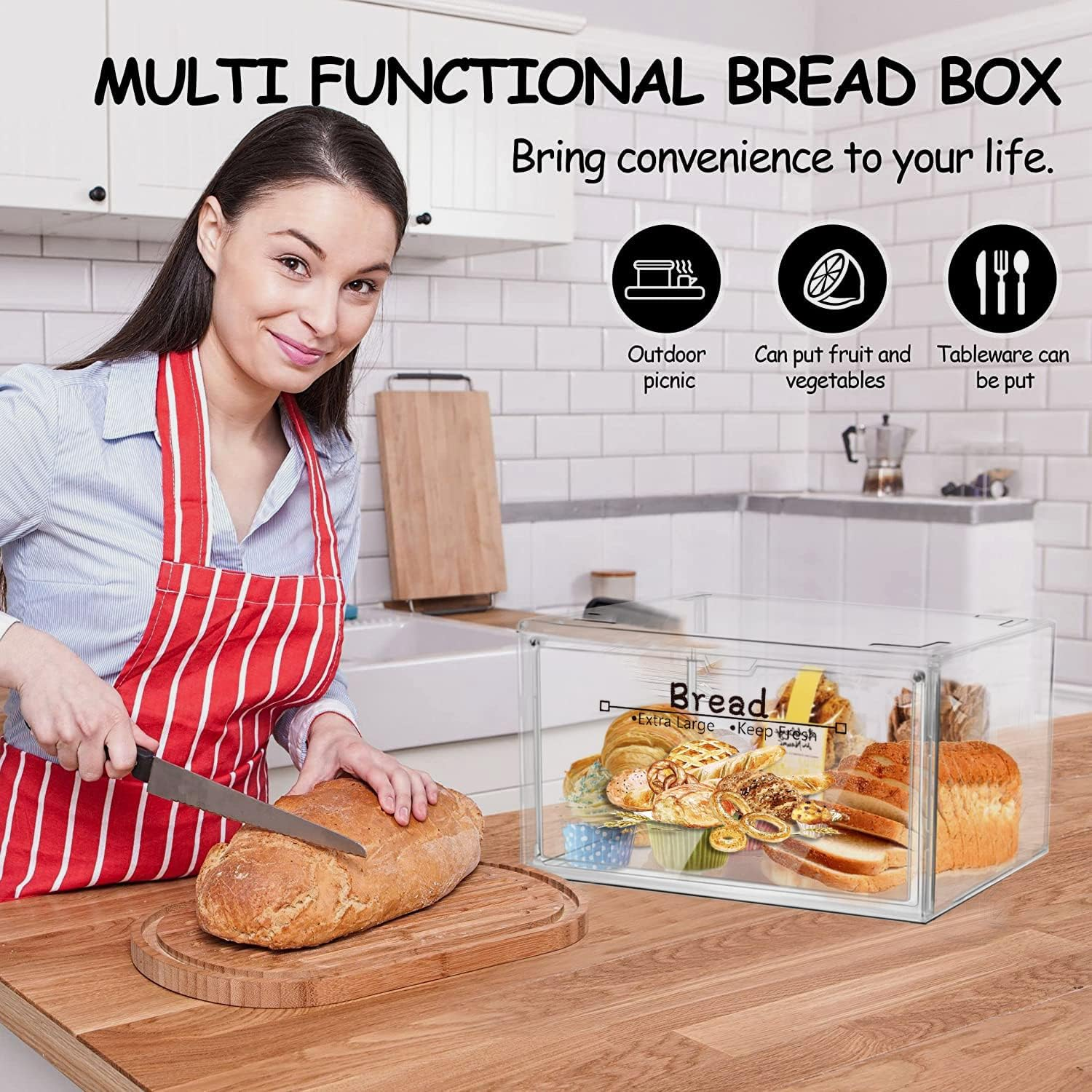 2PCS Bread Bin for Kitchen Storage & Organisation &ndash; Large Bread Box for Kitchen Countertop , Stackable Double Layer Bread Storage Container, Clear Bread Boxes for Kitchen Counter, Bread Keeper for Homemade Bread (2 PCS) image number 4