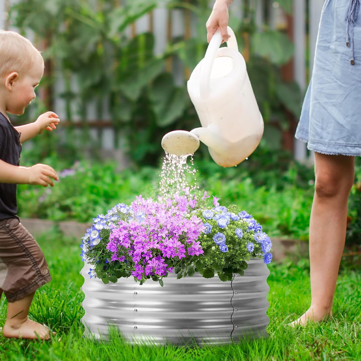 Round Galvanized Raised Garden Bed Kit Outdoor Galvanized Planter Box, above Ground Garden Planter for Flowers Vegetables, 2X2X1Ft image number 6