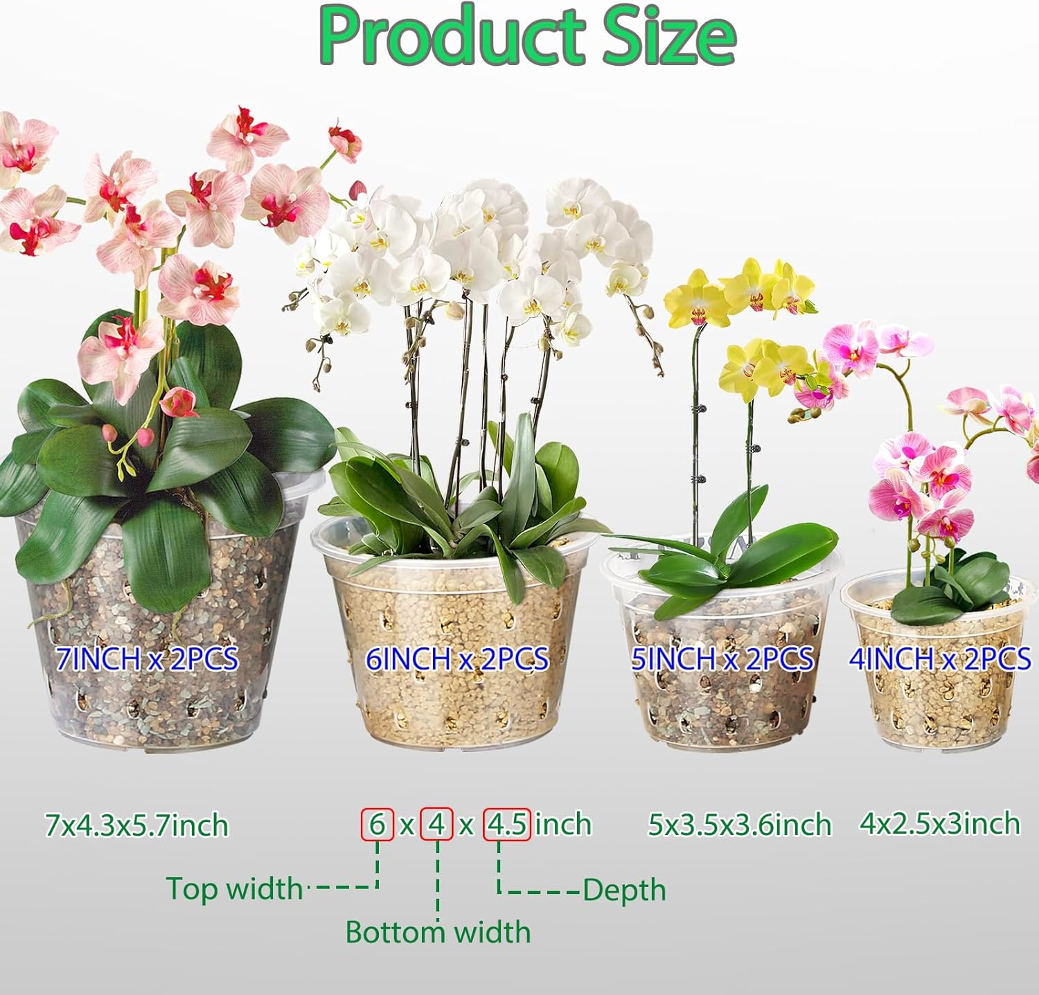 RAOOKIF 4 5 6 7 Inch Clear Orchid Pots for Repotting, 8 Pack Plastic Orchid Pots with Holes, Clear Pots for Orchid (4 Inch) image number 5