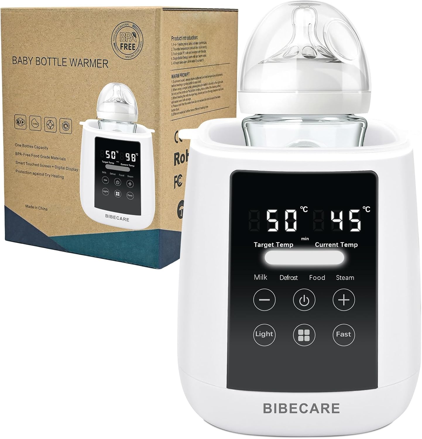 Bottle Warmer, Baby Fast Bottle Warmer for Breastmilk & Formula with Temp Display, Accurate Temperature Control, 9 in 1 Auto Shut-Off, Defrost, Keep 48H Warm & Night Light Heat Baby Food Jars