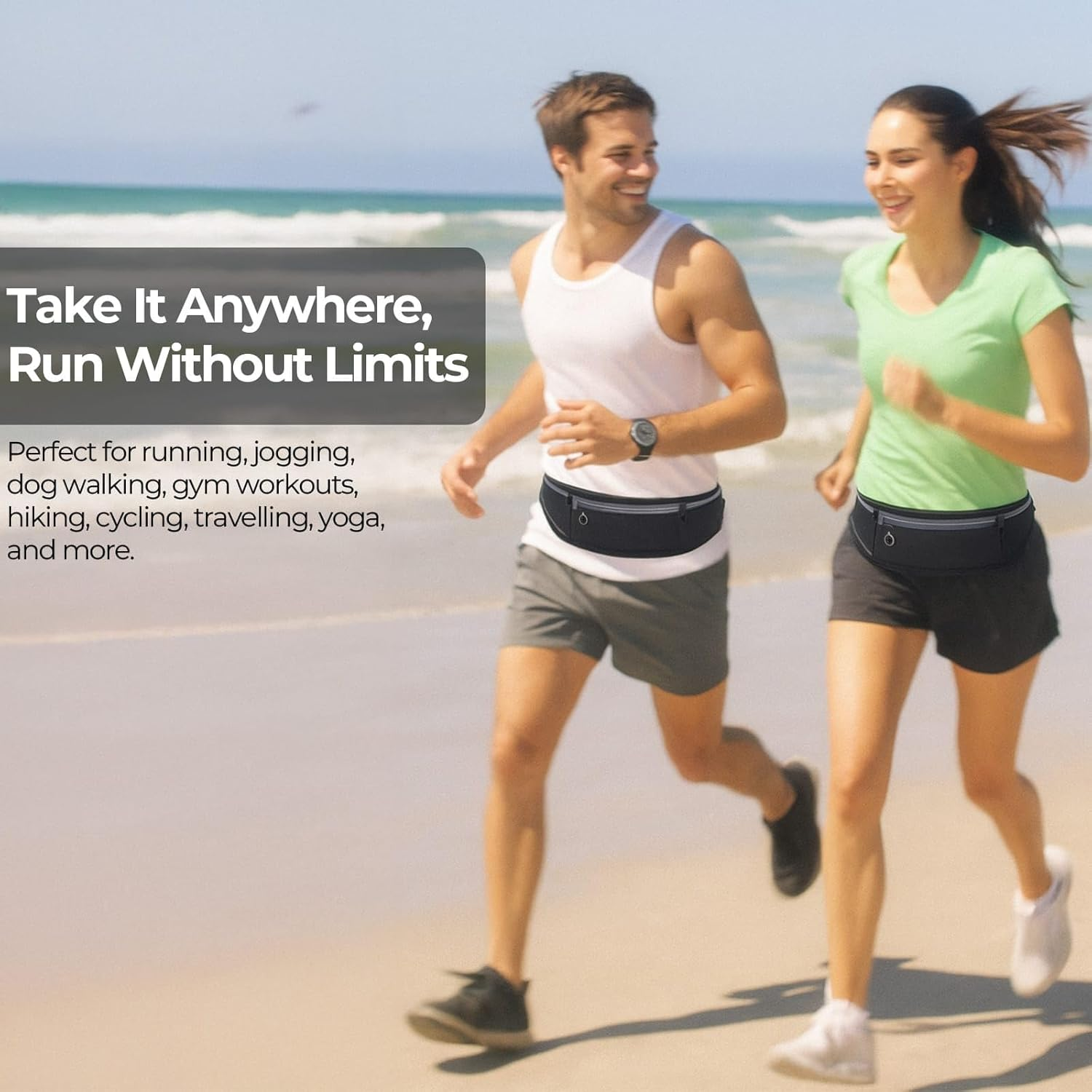 QUPOLPOL Running Belt Waist Pack &ndash; Adjustable Water-Resistant Bum Bag with Phone Pocket, Reflective Strips, No-Bounce Fit for Running, Jogging, Gym, Hiking, Travelling, Black - Pink image number 6