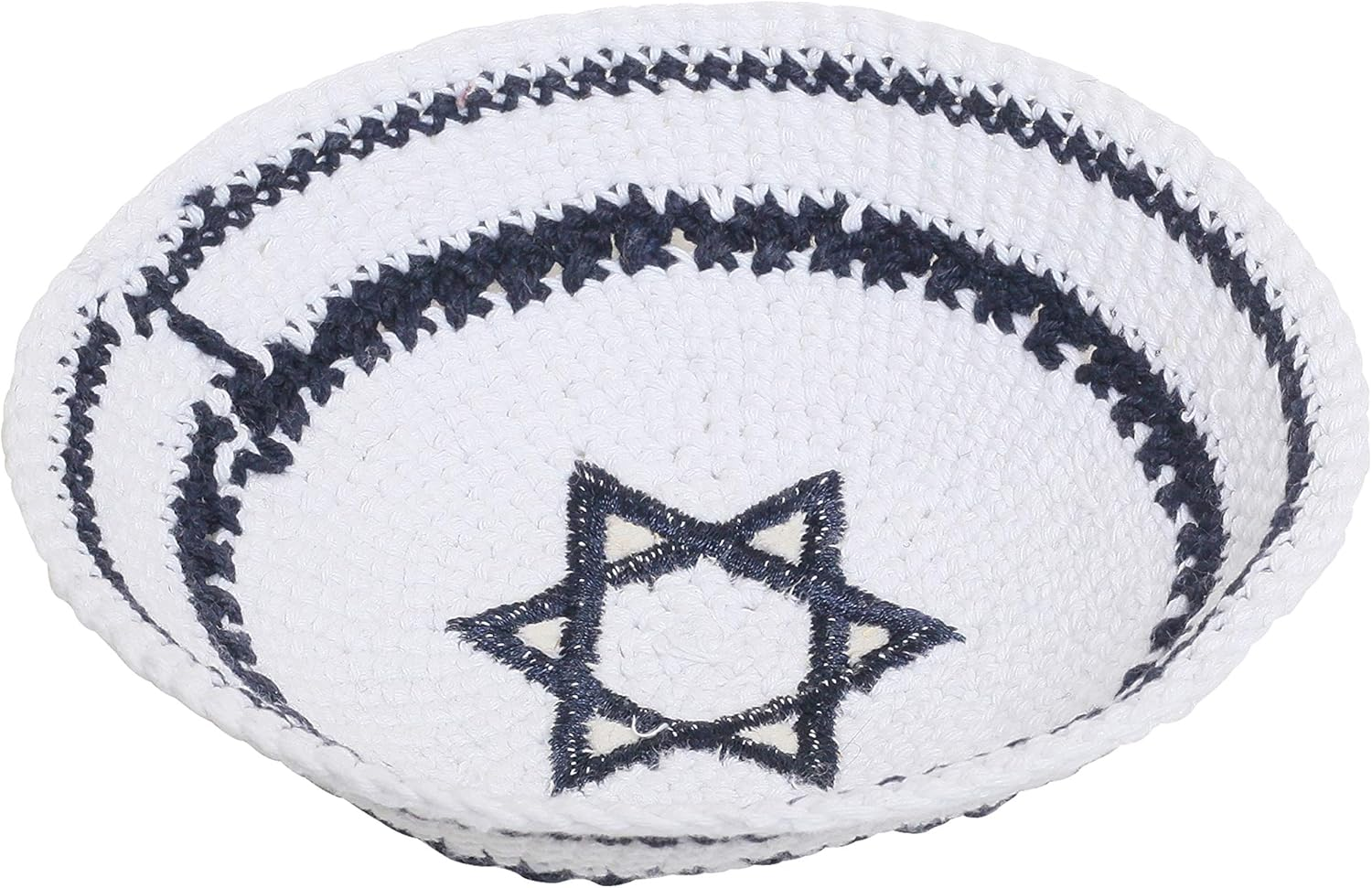 KIPPIK Star of David Jewish Kippahhatfor Men & Kids with Clip Beautifully Knitted, Breathable, Comfy, Soft, Kippa Celebrating, Praying, Studying, Synagogue Blue Magen David with Line - Beige  White image number 6