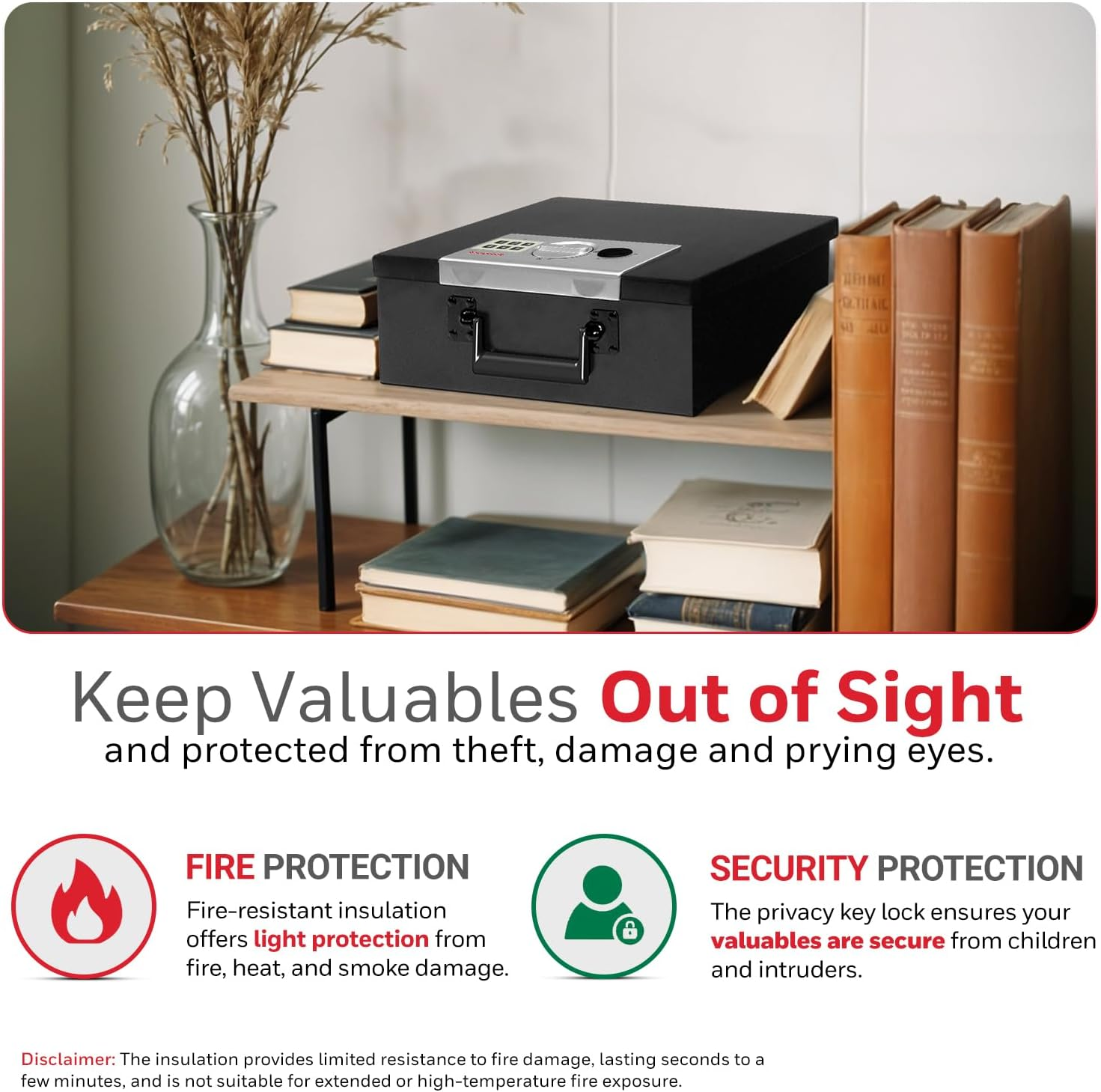 Honeywell Safes & Door Locks - Hideable Small Safe Box - Fire Resistant Document Safety Box for Home - Steel Security Digital Code Lock for Personal Items, Jewelry, Money Safe - 0.26-CU - Black - 6108 image number 5