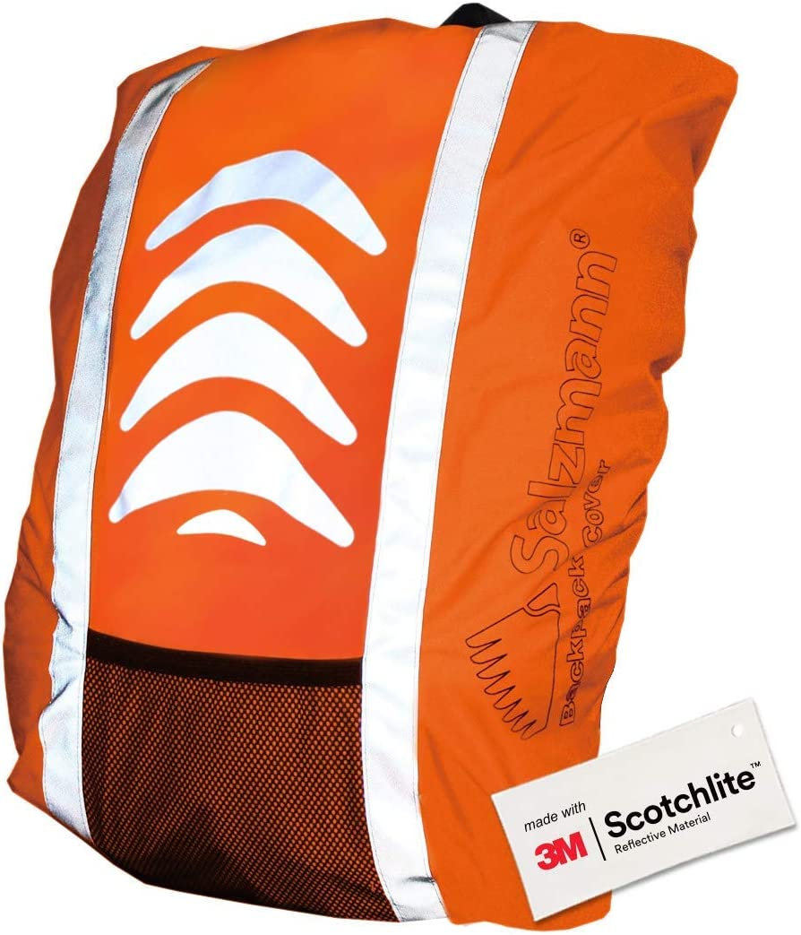 Salzmann Reflective and Waterproof Backpack Cover - Made with 3M Scotchlite - High Visibility Raincover for Rucksacks