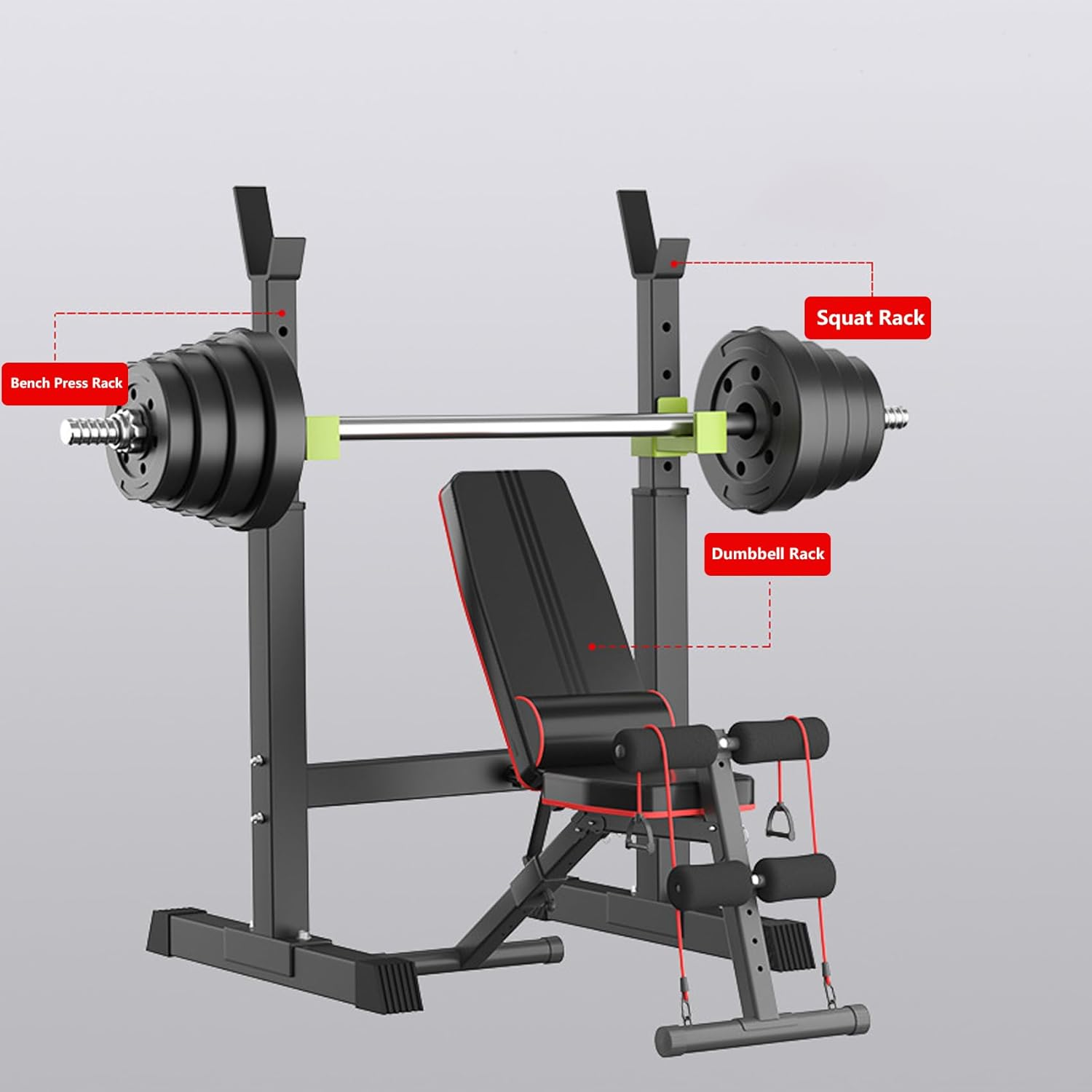 Adjustable Squat Power Rack, Bench Press Rack, Barbell Stand for Home Gym Strength Training Fitness Workout, 230Kg Max Load image number 2