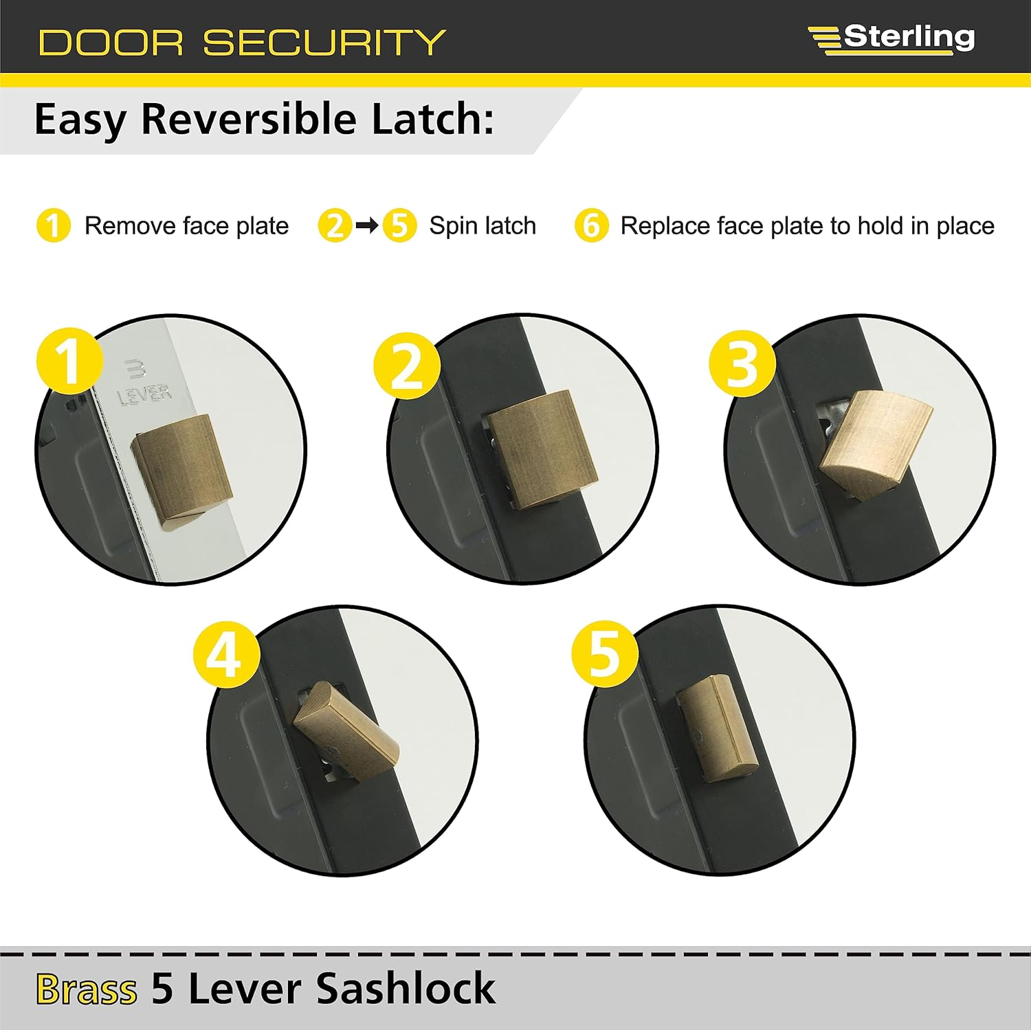 Sterling MLS525 2.5-Inch/65Mm 5-Lever Sashlock - Brass image number 6