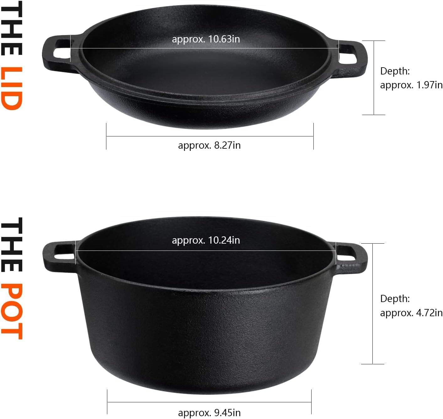 Homodoskey 2 in 1 Pre Seasoned Dutch Oven with Skillet Lid for Induction, Electric, Grill, Stovetop, BBQ, Camping (5.2 Litre Pan) image number 6