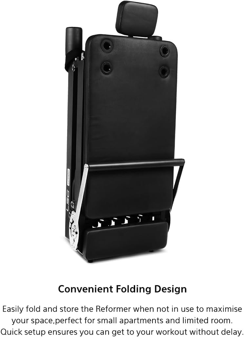 LSG GPR100 Foldable Pilates Reformer Machine 4 Spring & 5 Latex Cord Steel Frame image number 4