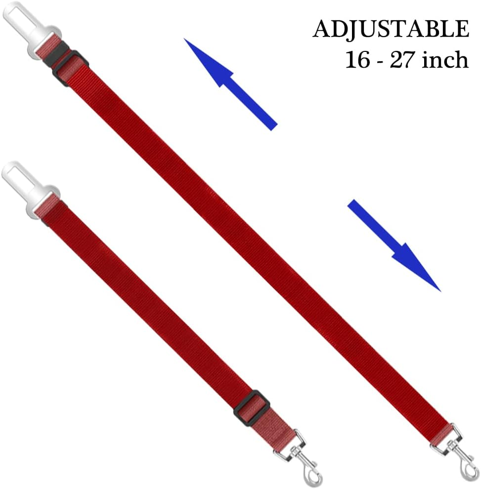 4 Pack Pet Dog Cat Seat Belt,Yucool Adjustable Length Pet Seat Belt Pet Accessories for Dogs Cats and Pets-Red