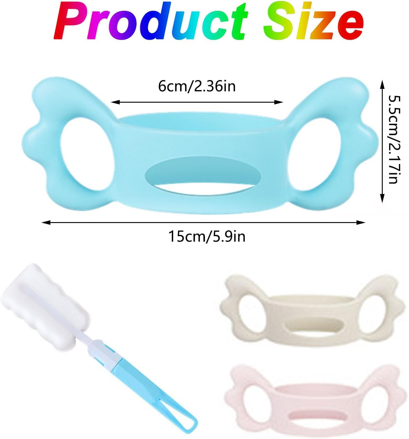 Mtxorvix 3 Pieces Baby Silicone Bottle Handles, Natural Baby Bottle Handle Wide Neck Baby Feeding Handle Easy Carry Handle Lightweight Bottle Handle Small Hand Gripping for Baby Shower (3 Colors) image number 2